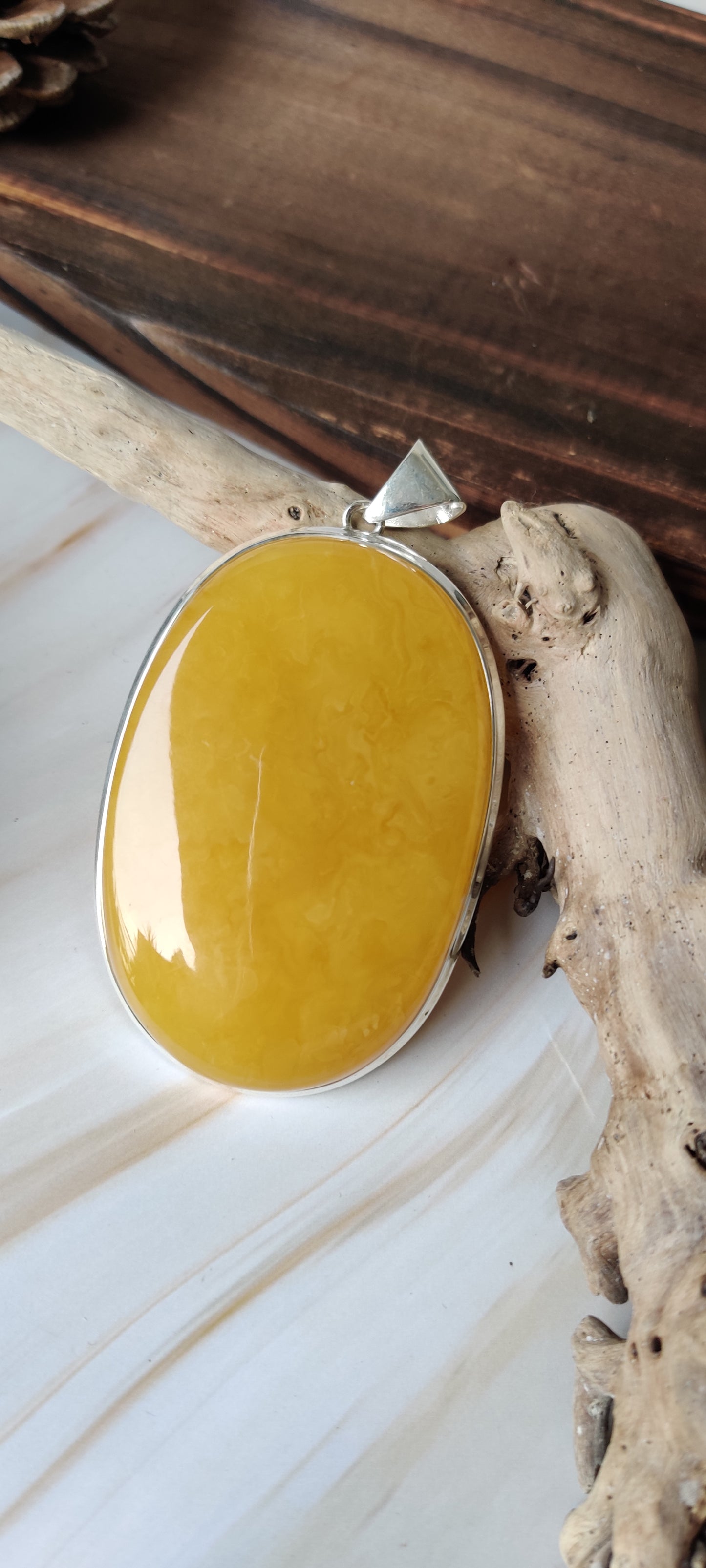 Huge Natural Butterscotch/ Honey Amber Silver Oval Pendant