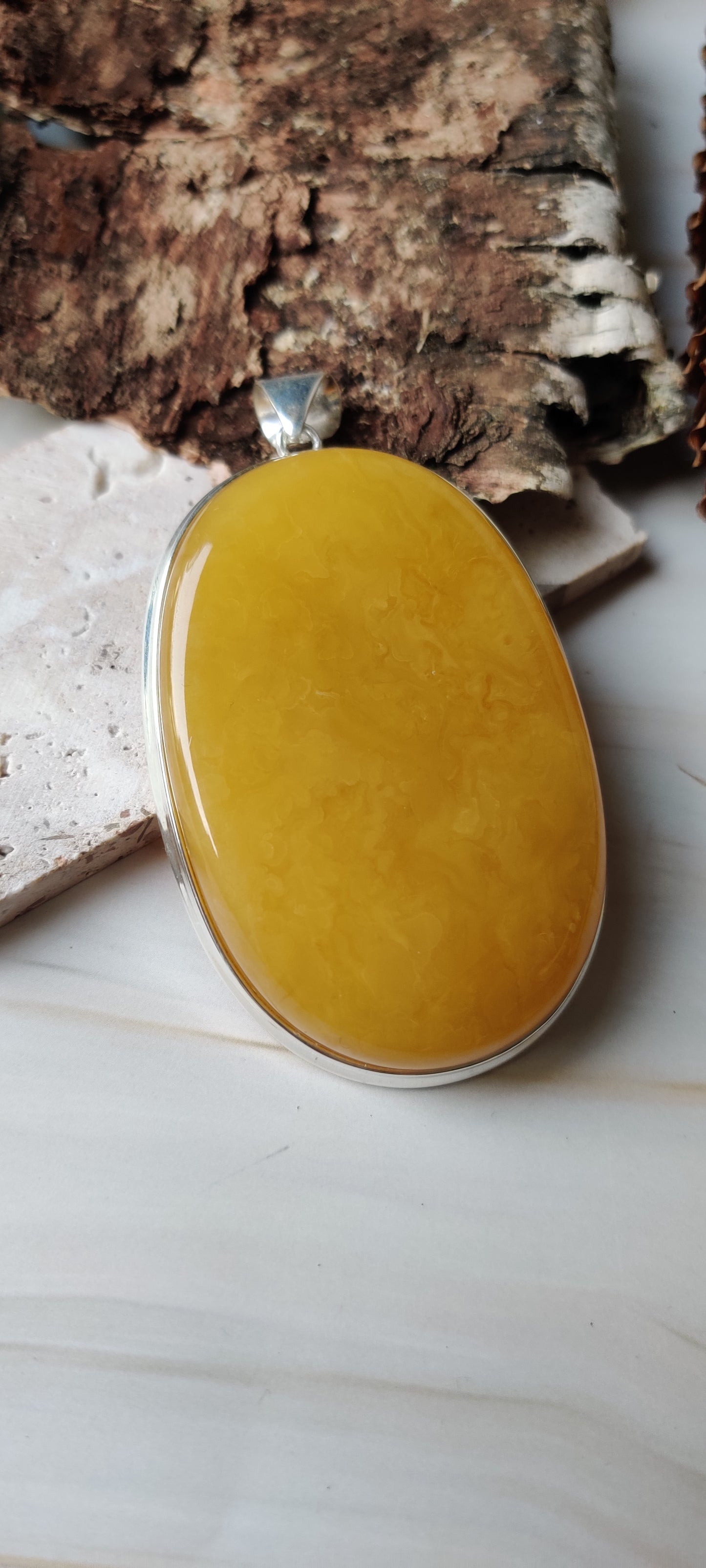 Huge Natural Butterscotch/ Honey Amber Silver Oval Pendant