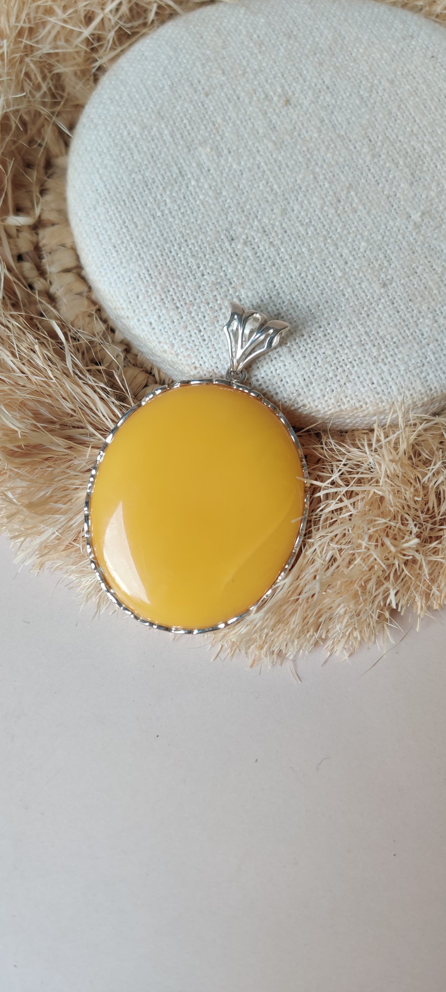 Round Natural Butterscotch Amber Pendant in Silver