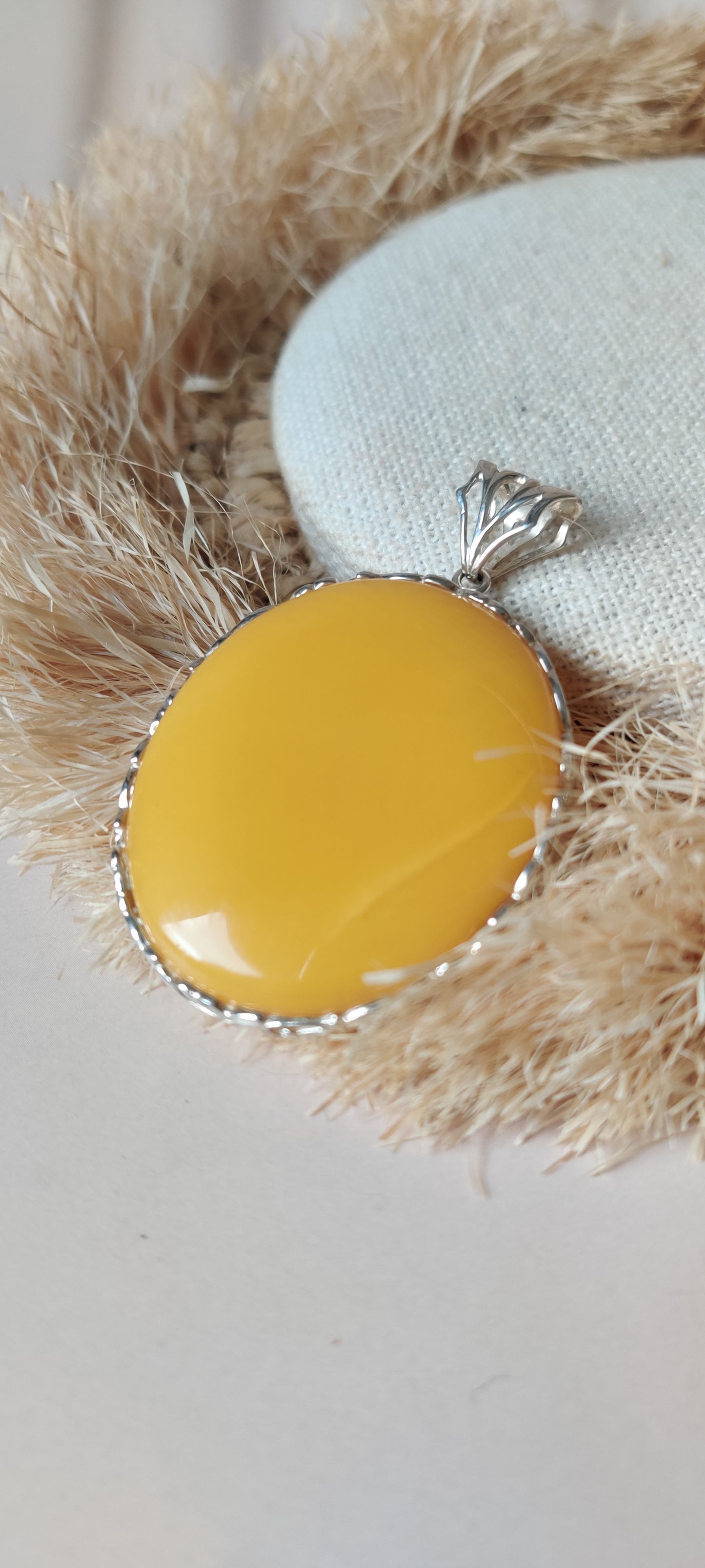 Round Natural Butterscotch Amber Pendant in Silver