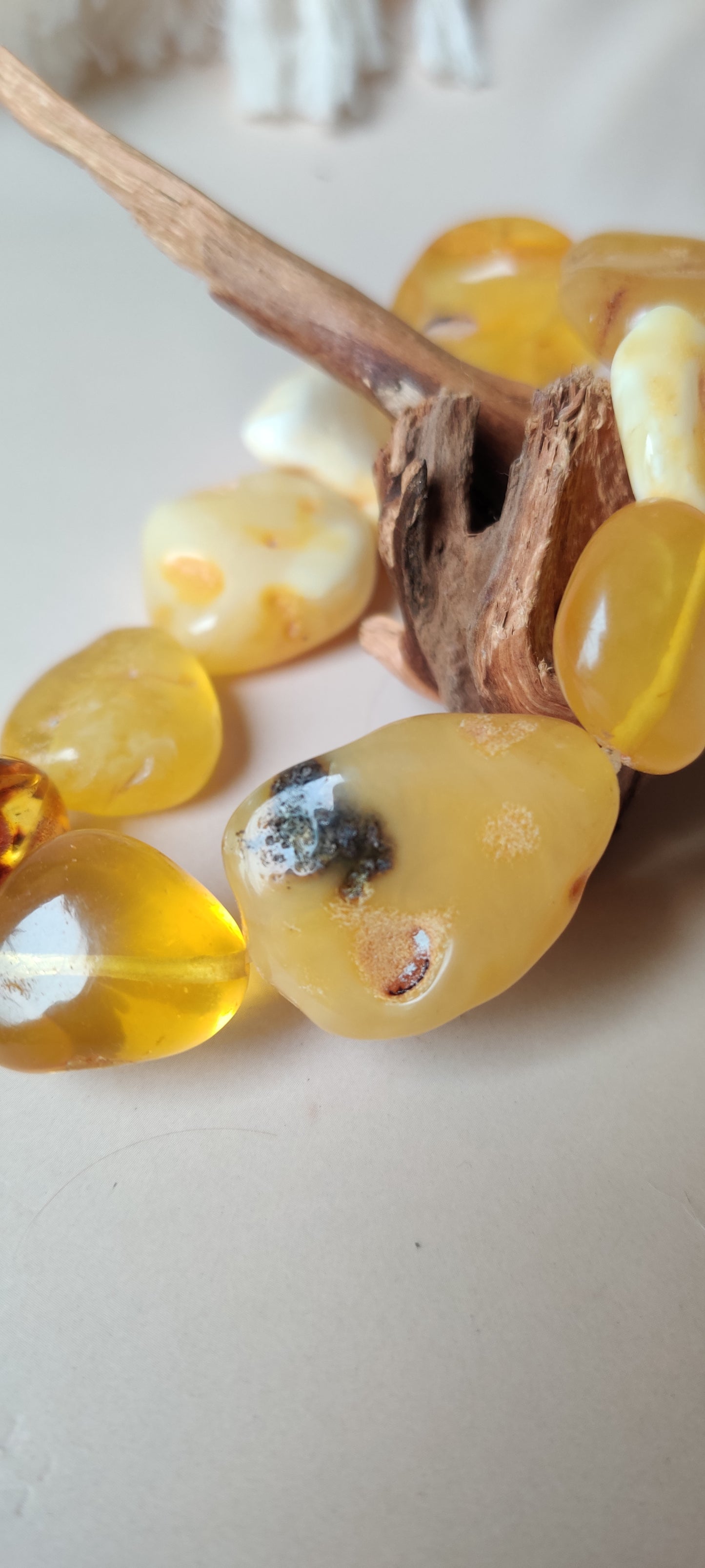 Natural Amber Irregular Bracelet ( White Amber + Honey Amber + Cognac )