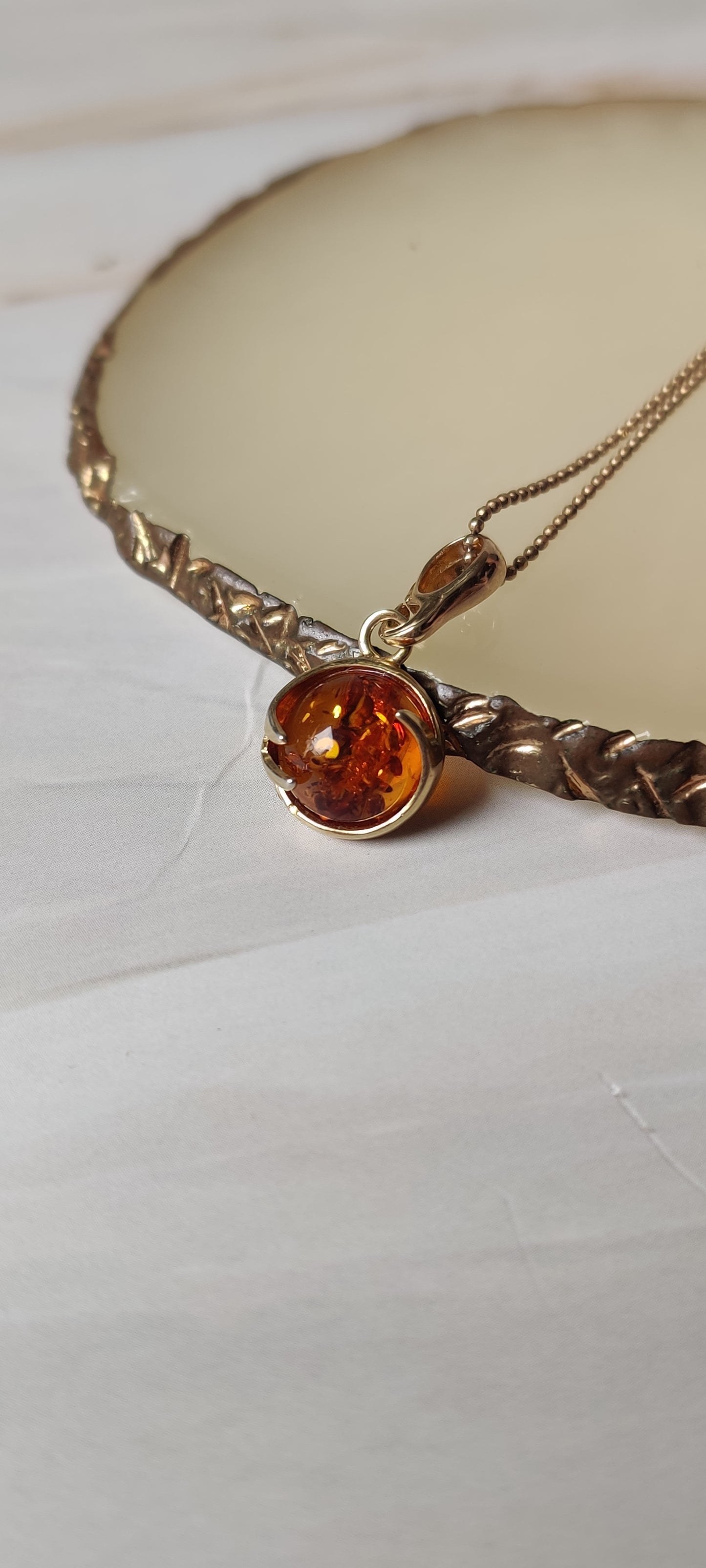 Cognac Amber Charm in Gold Plated Silver 925