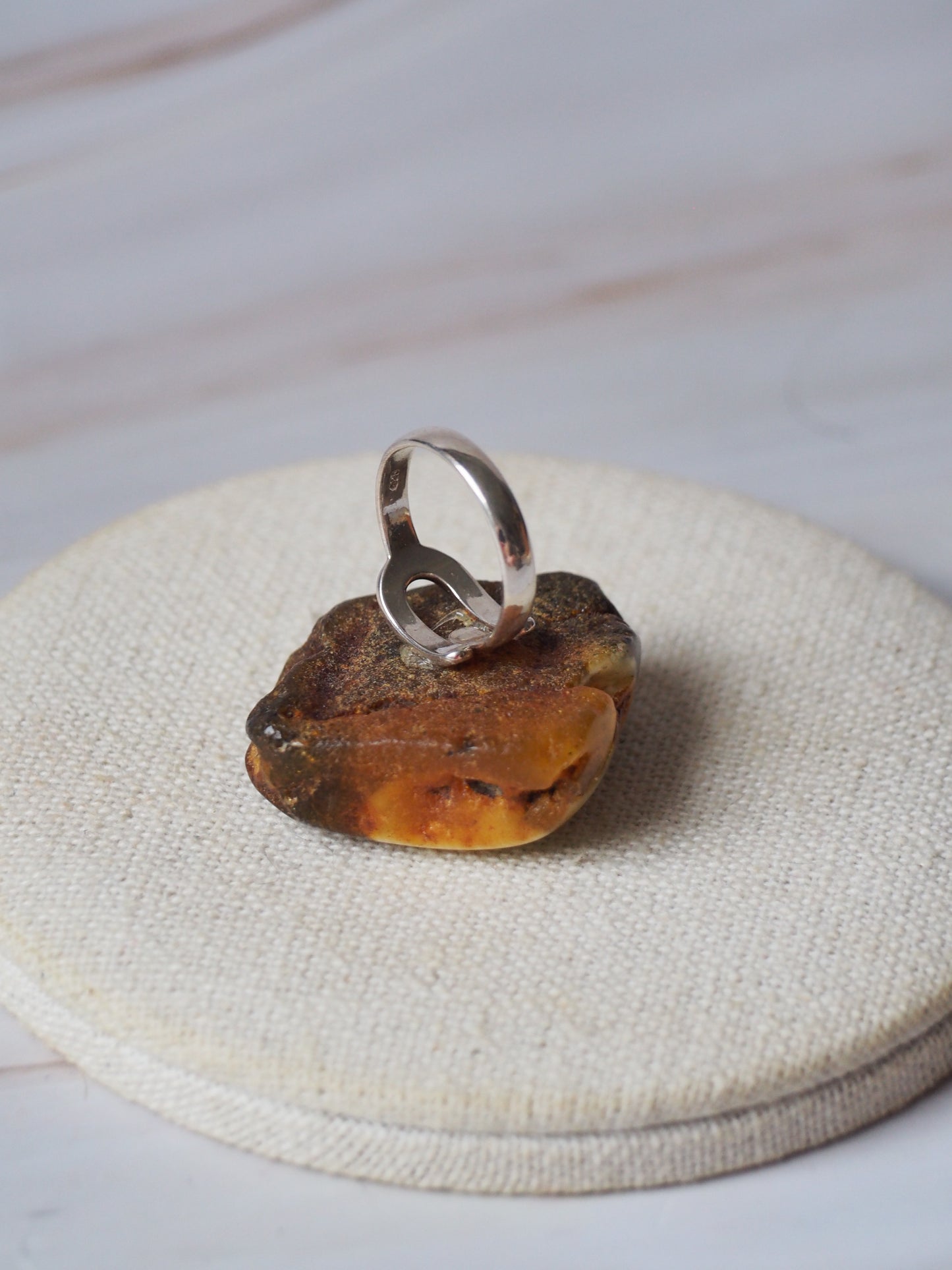 Big Natural Raw Amber Ring with Silver
