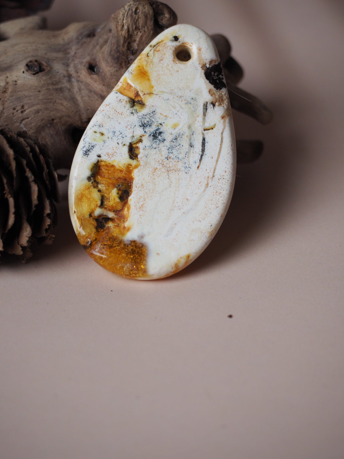 Unique Natural Raw White Amber Pendant