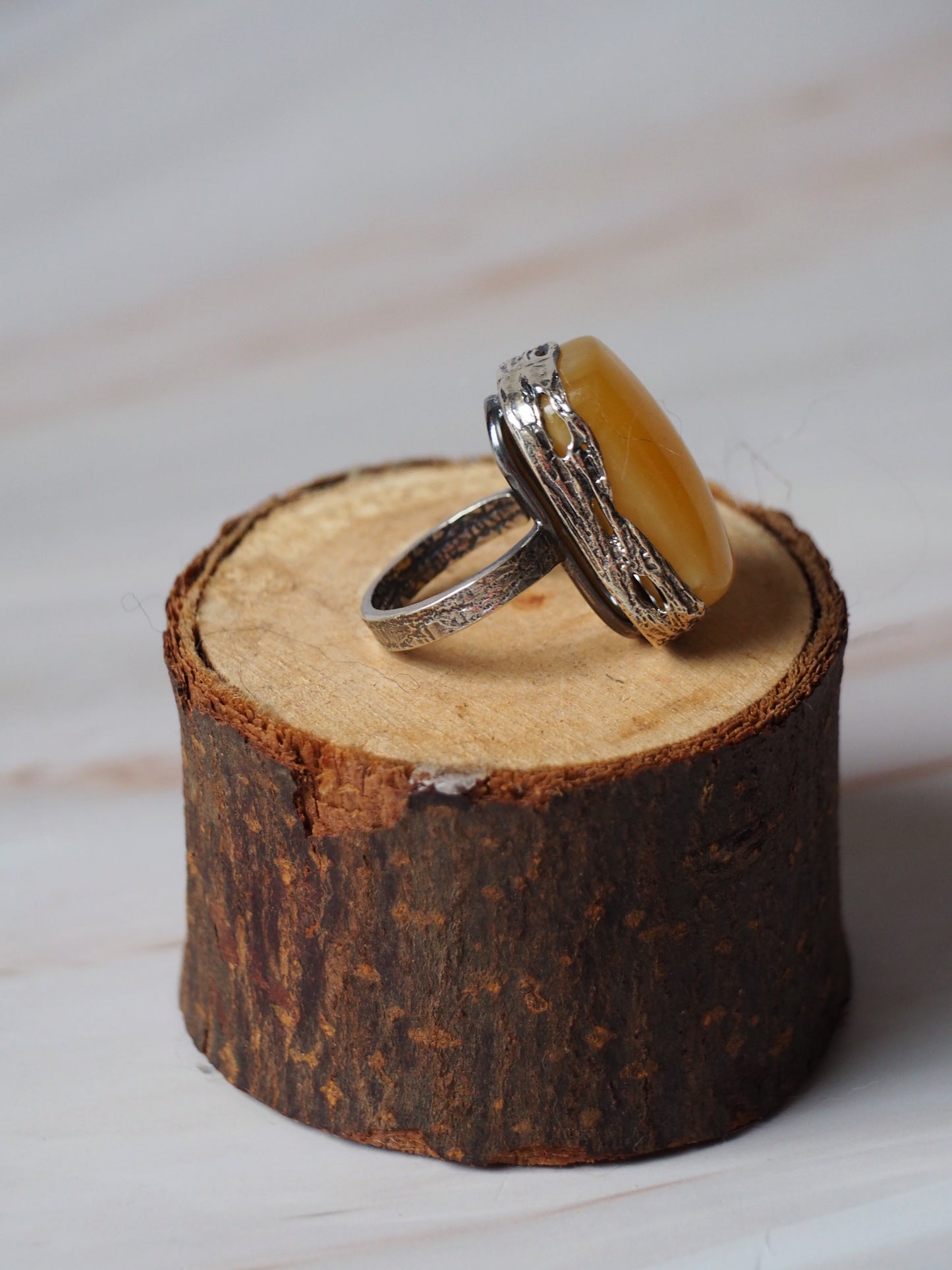 Natural Butterscotch/ Honey Rectangular Amber Silver Ring