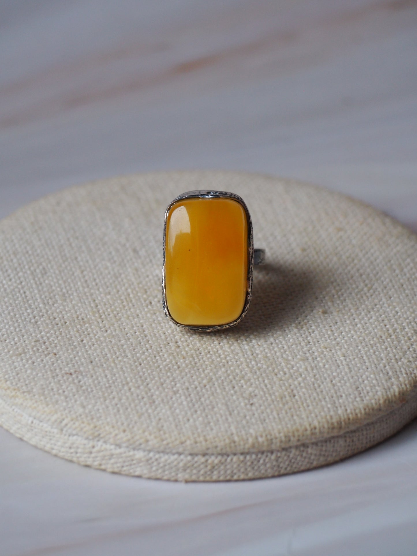 Natural Butterscotch/ Honey Rectangular Amber Silver Ring
