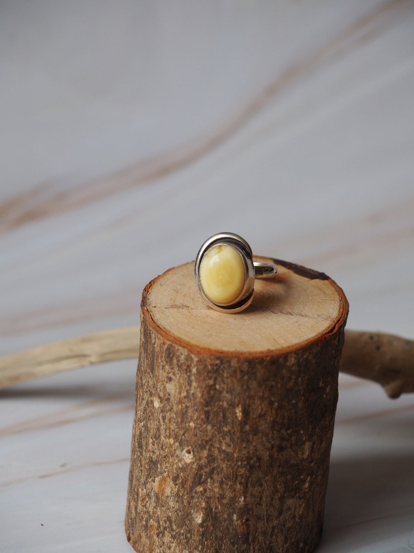 Milk Amber Ring with Silver