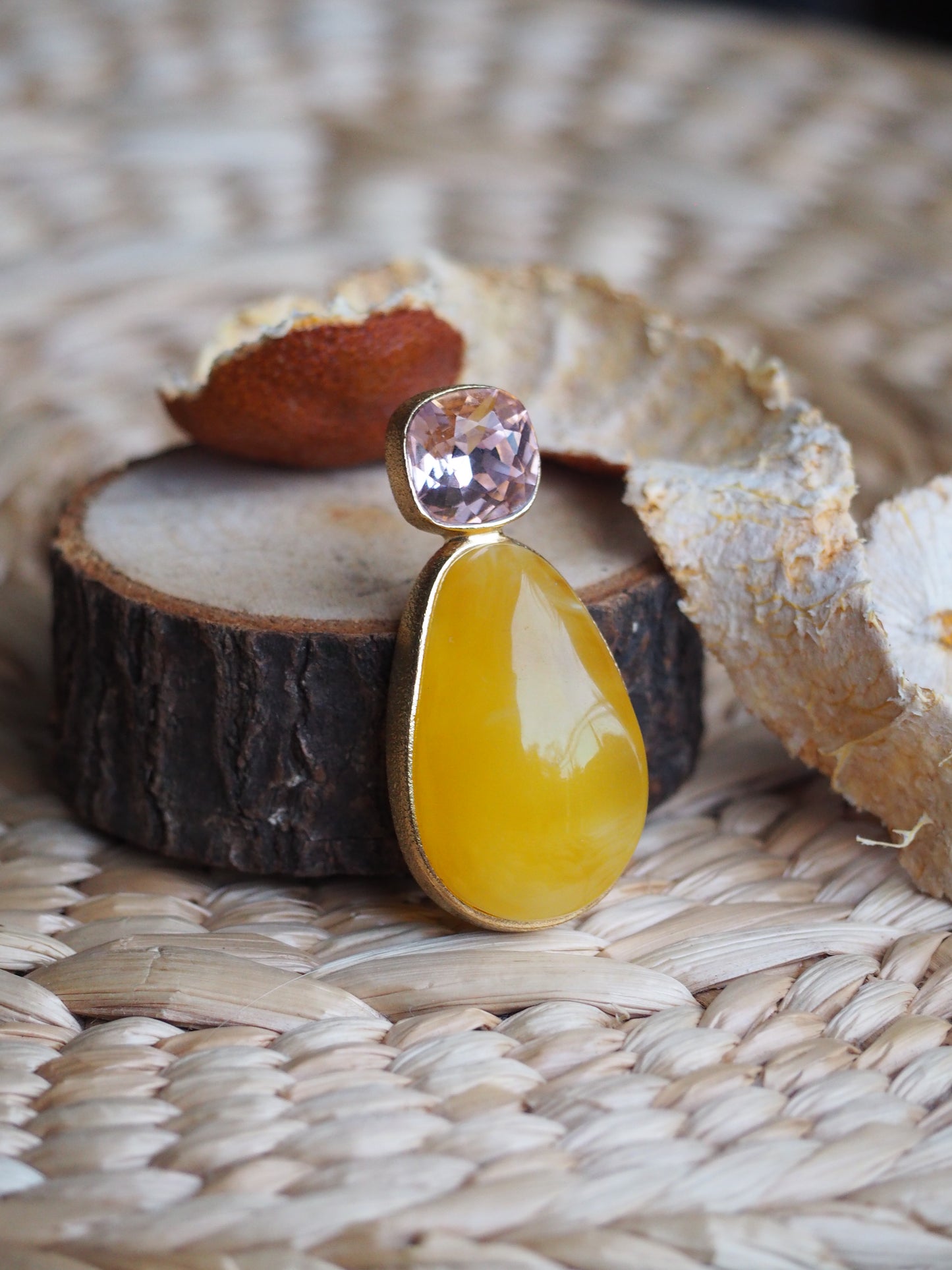 Big Honey Amber Pendant with Swarovski's Crystal