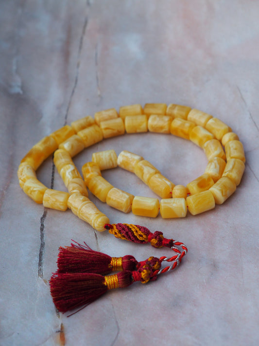 Premium Unique Natural Butterscotch/ Royal White "Tiger" Amber Rosary + Certificate