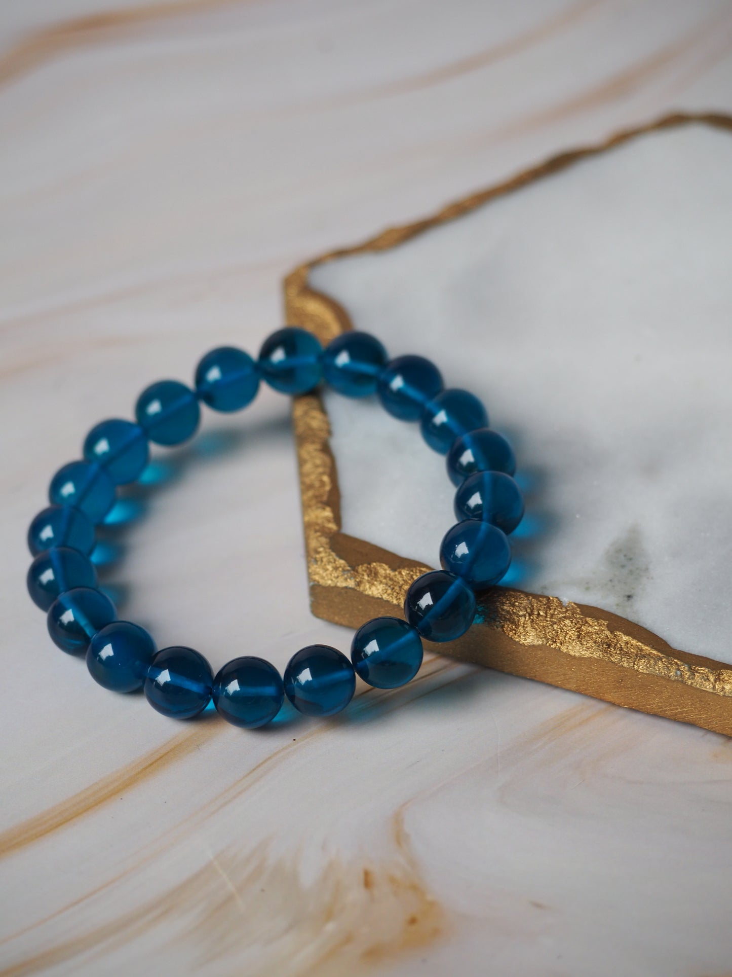 Blue Amber Beaded Bracelet 10mm