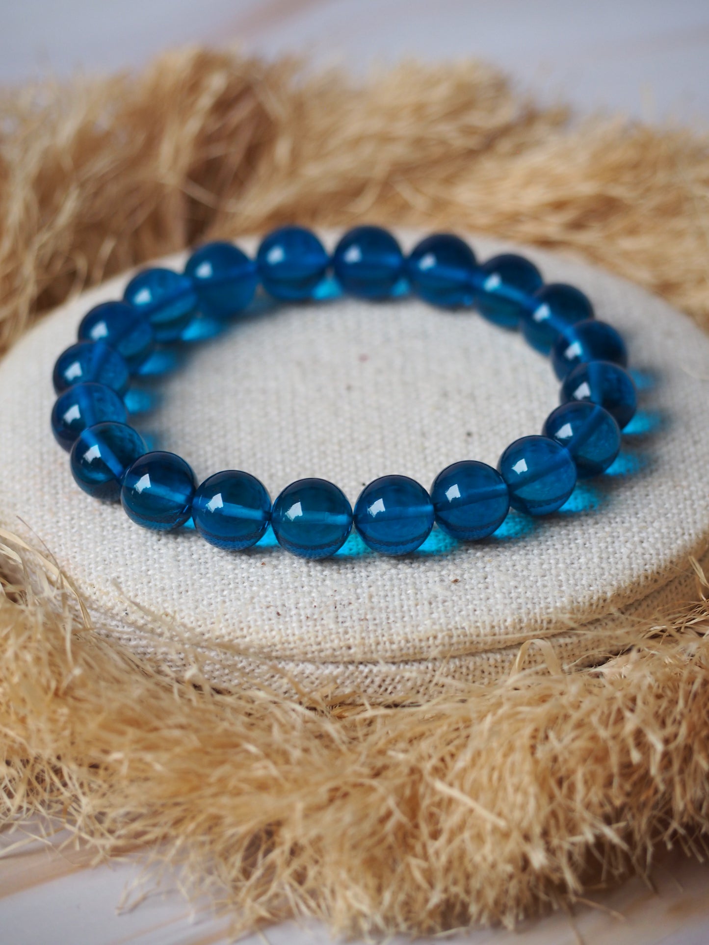 Blue Amber Beaded Bracelet 10mm