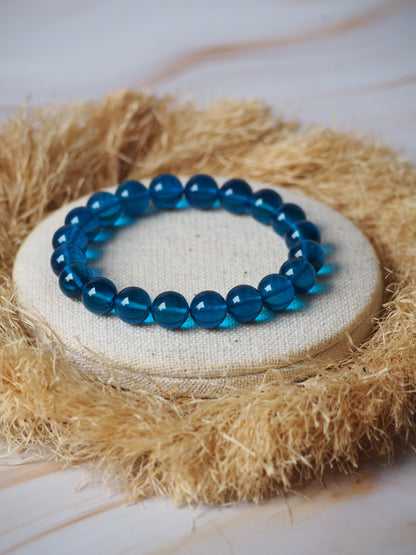 Blue Amber Beaded Bracelet 10mm