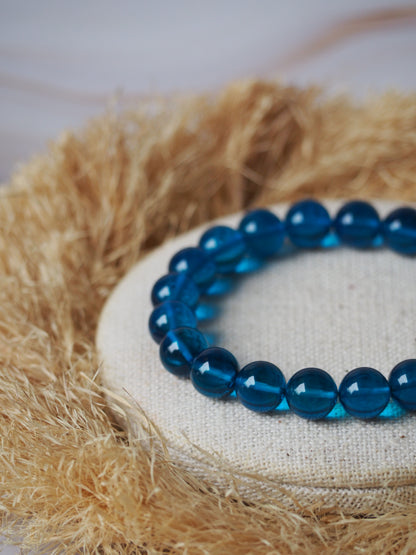 Blue Amber Beaded Bracelet 10mm