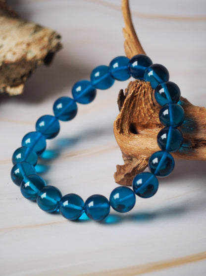 Blue Amber Beaded Bracelet 10mm