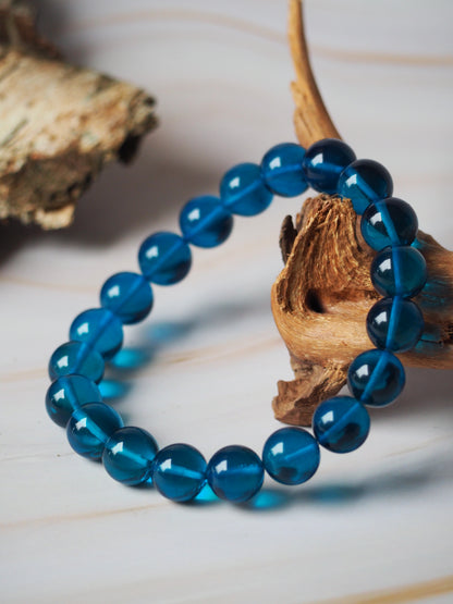 Blue Amber Beaded Bracelet 10mm