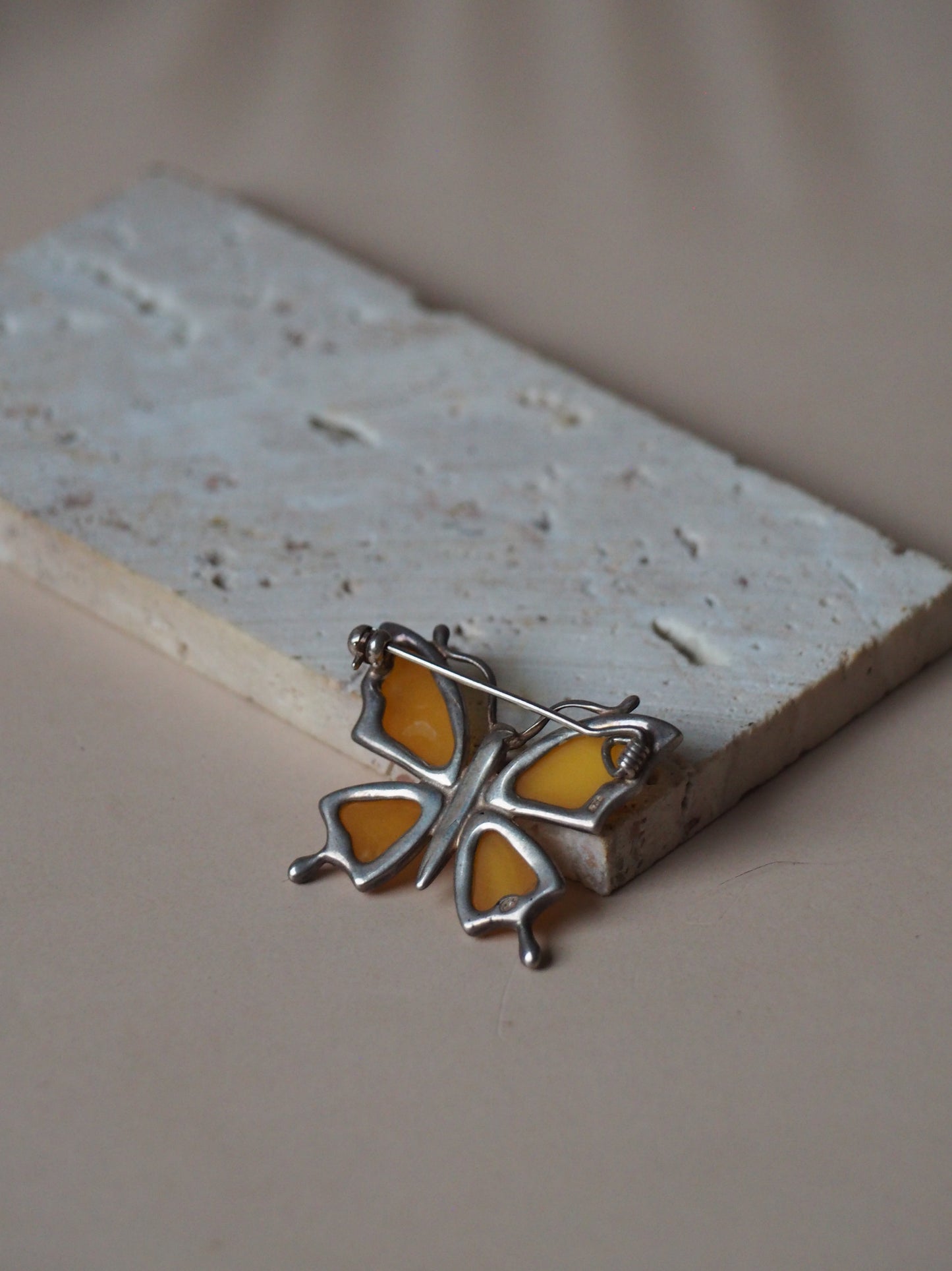 Butterfly Butterscotch Amber Brooch in Silver 925