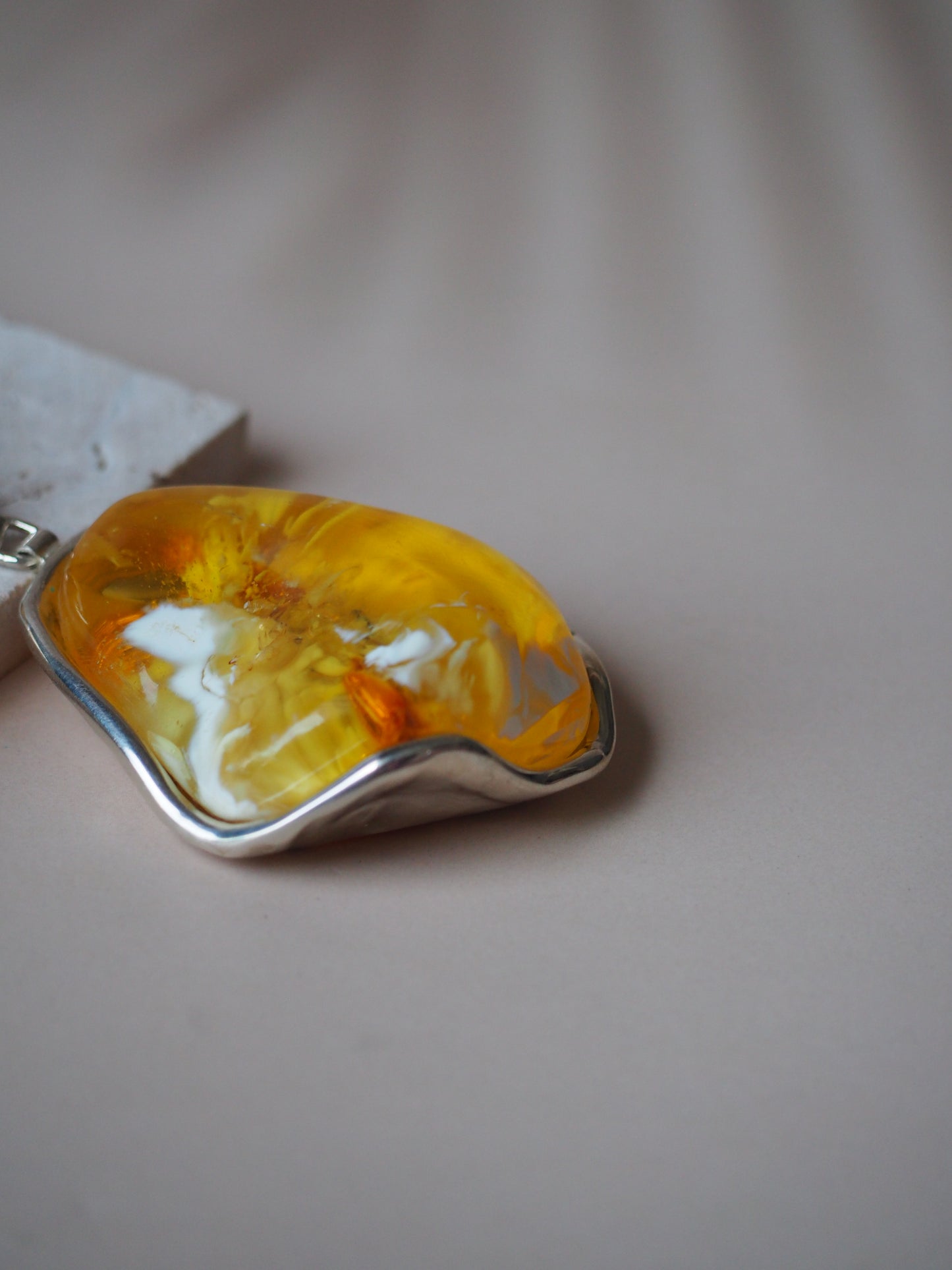 Unique Huge Natural Amber Pendant with Silver