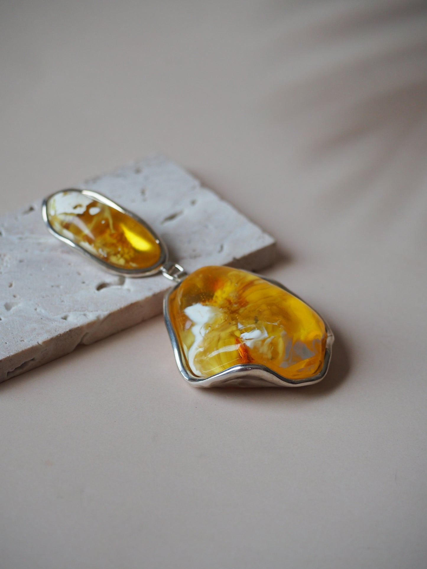 Unique Huge Natural Amber Pendant with Silver