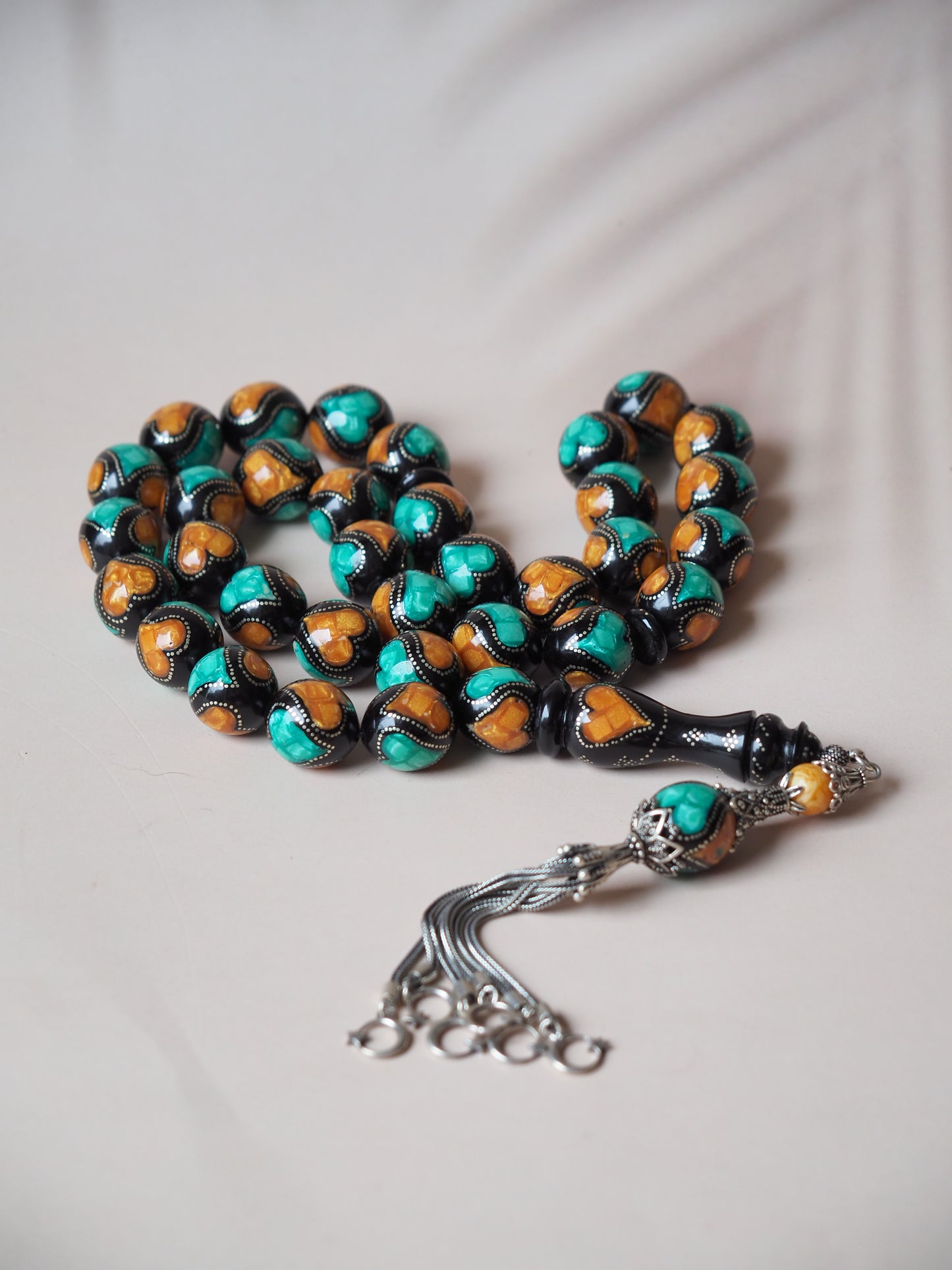 Black Coral, Amber and Malachite Rosary