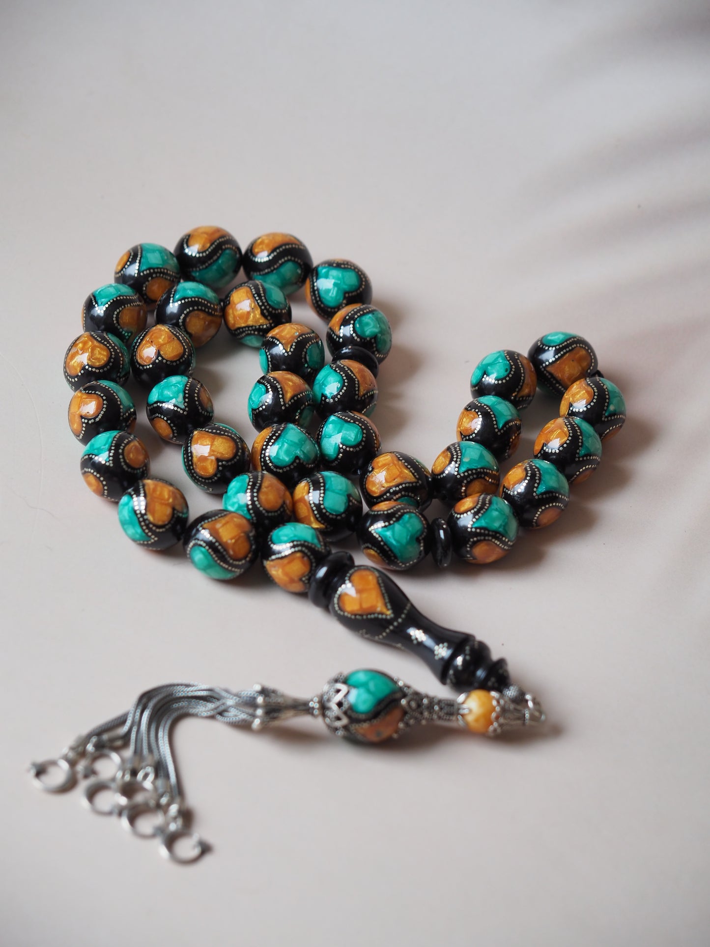 Black Coral, Amber and Malachite Rosary