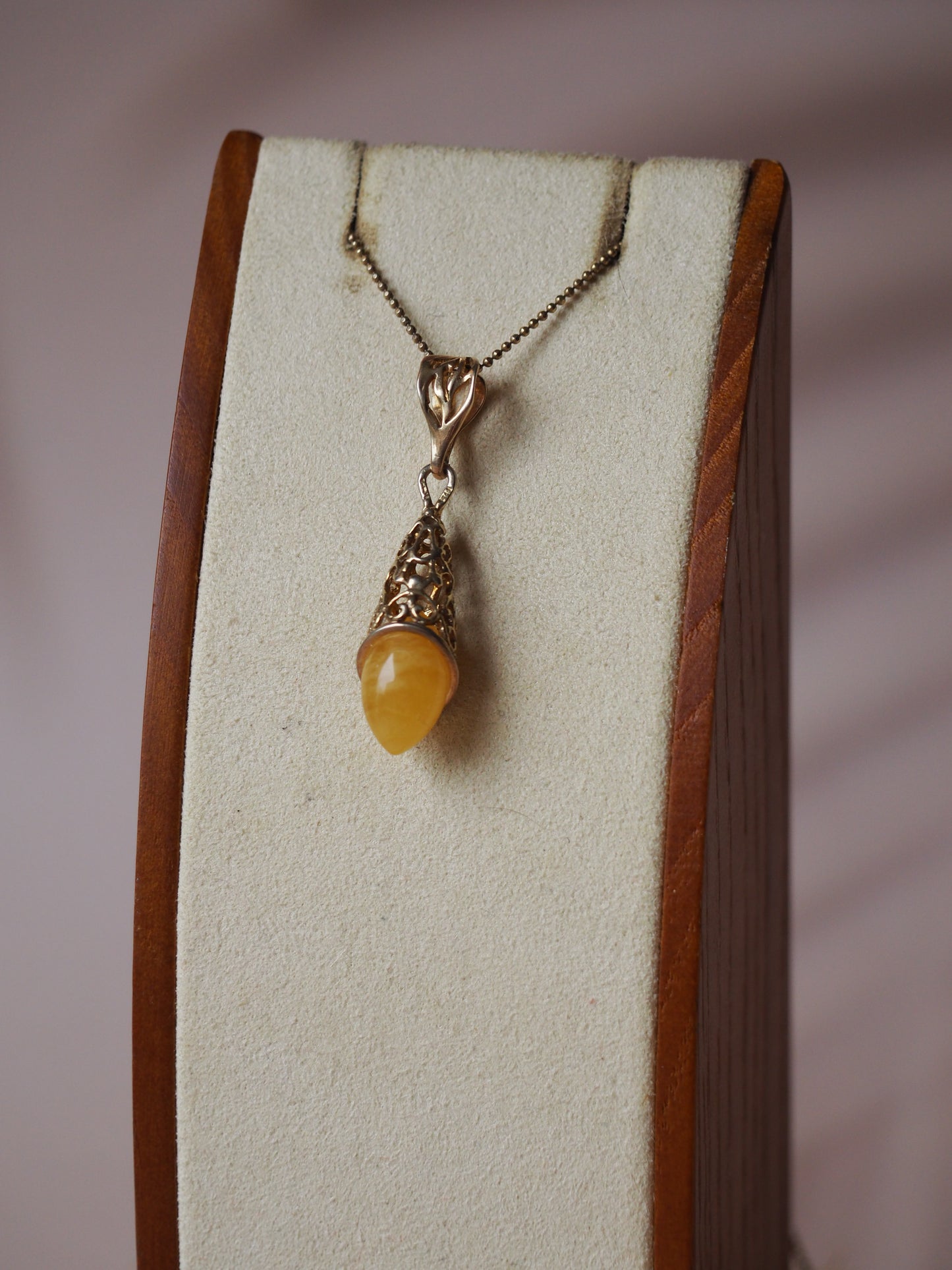 Moroccan Style Honey Amber Pendant in Gold Plated Silver