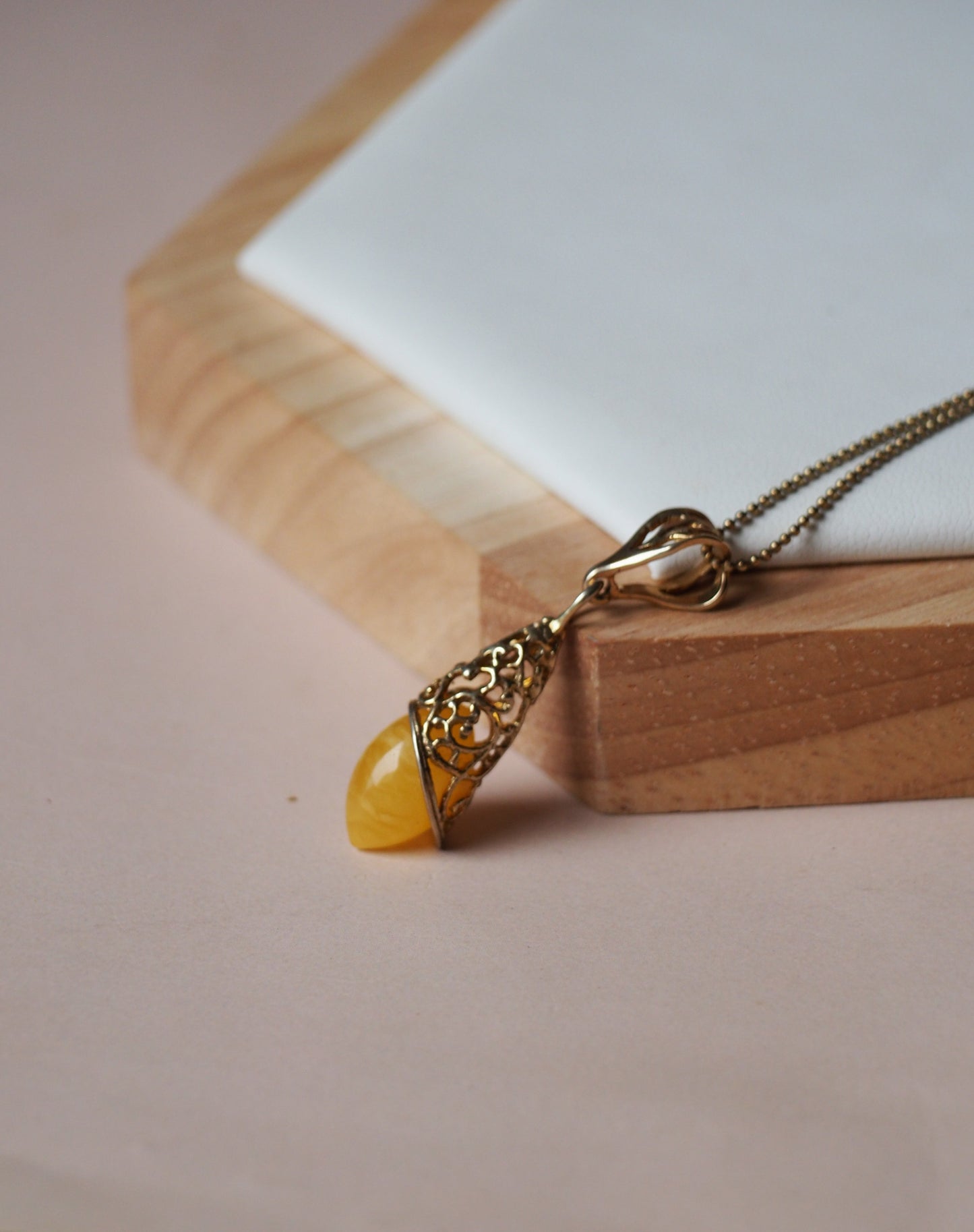 Moroccan Style Honey Amber Pendant in Gold Plated Silver