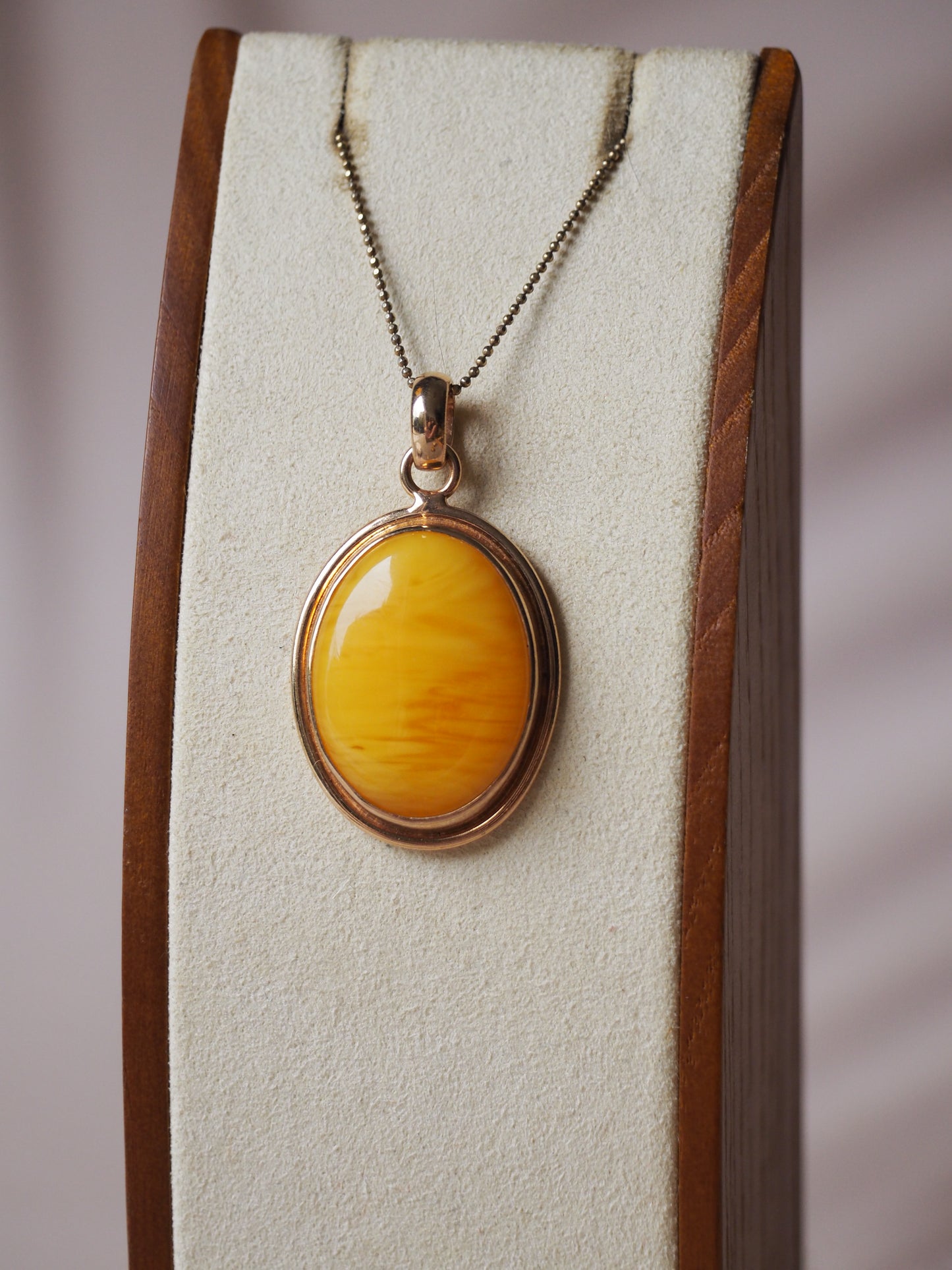 Natural "Tiger" Butterscotch Amber Pendant in Rose Gold Plated Silver