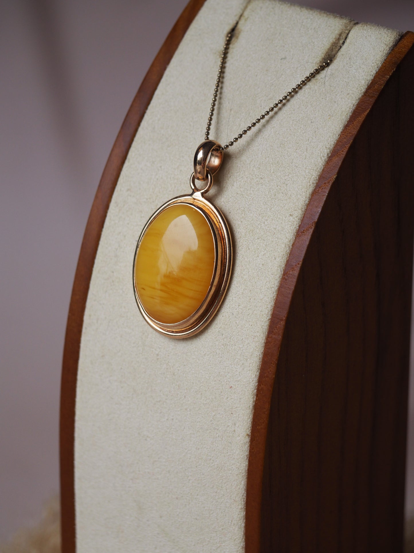 Natural "Tiger" Butterscotch Amber Pendant in Rose Gold Plated Silver