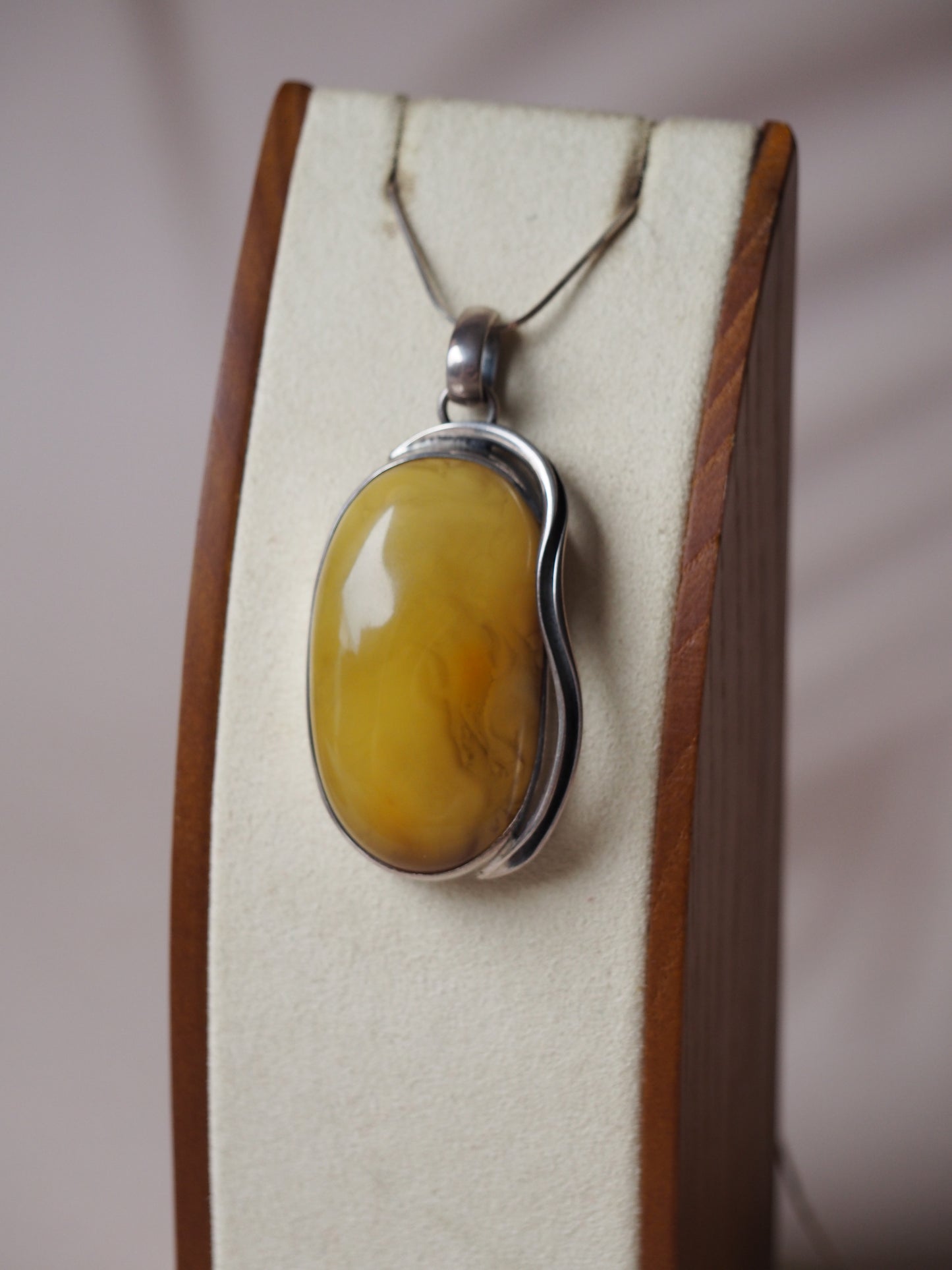 Big Natural Amber Pendant in Oxidized Silver