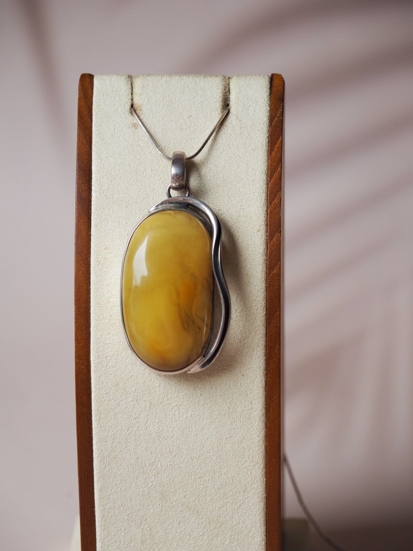 Big Natural Amber Pendant in Oxidized Silver