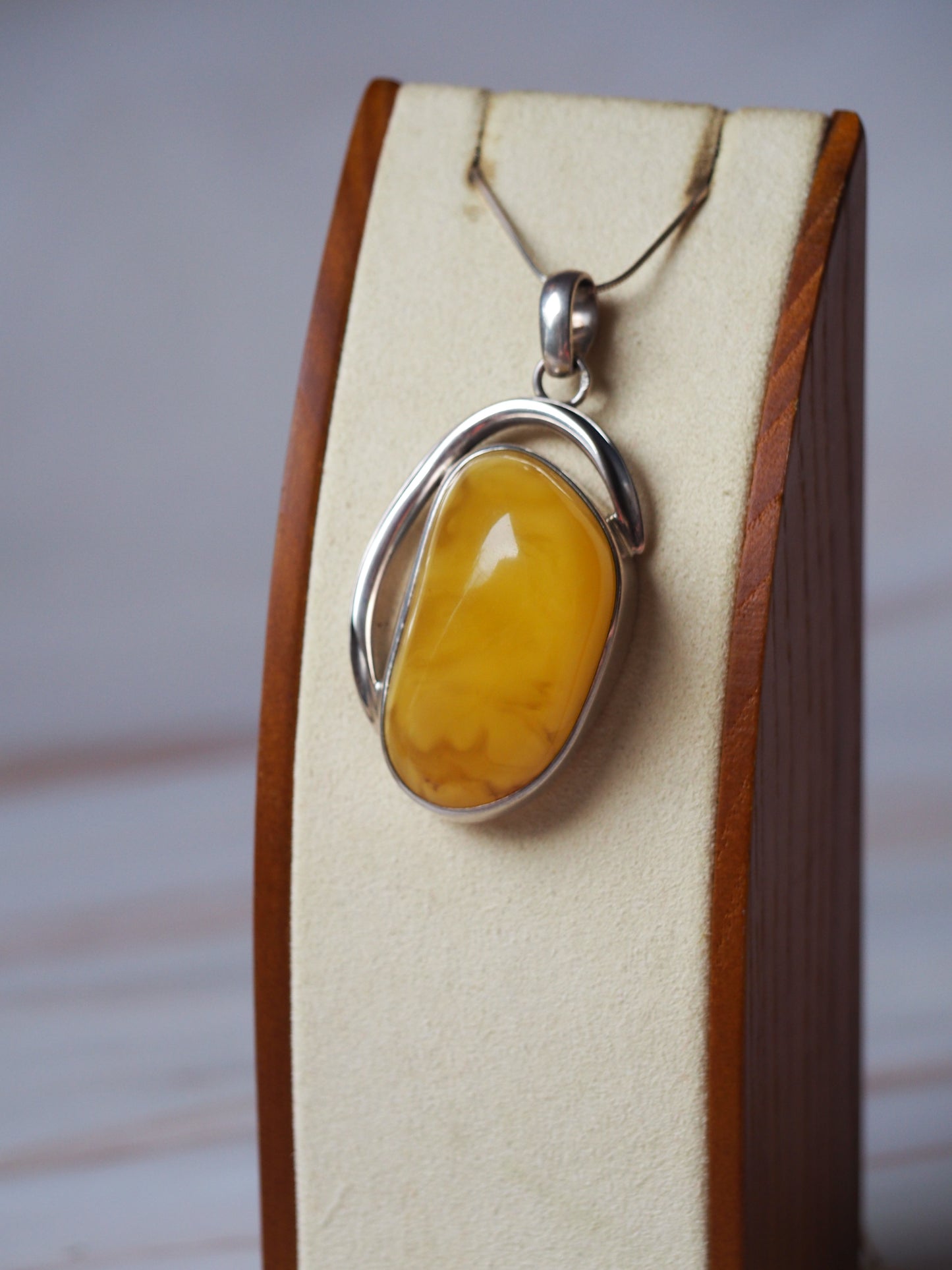 Big Natural Butterscotch Amber Pendant in Silver 925 with Raw Back