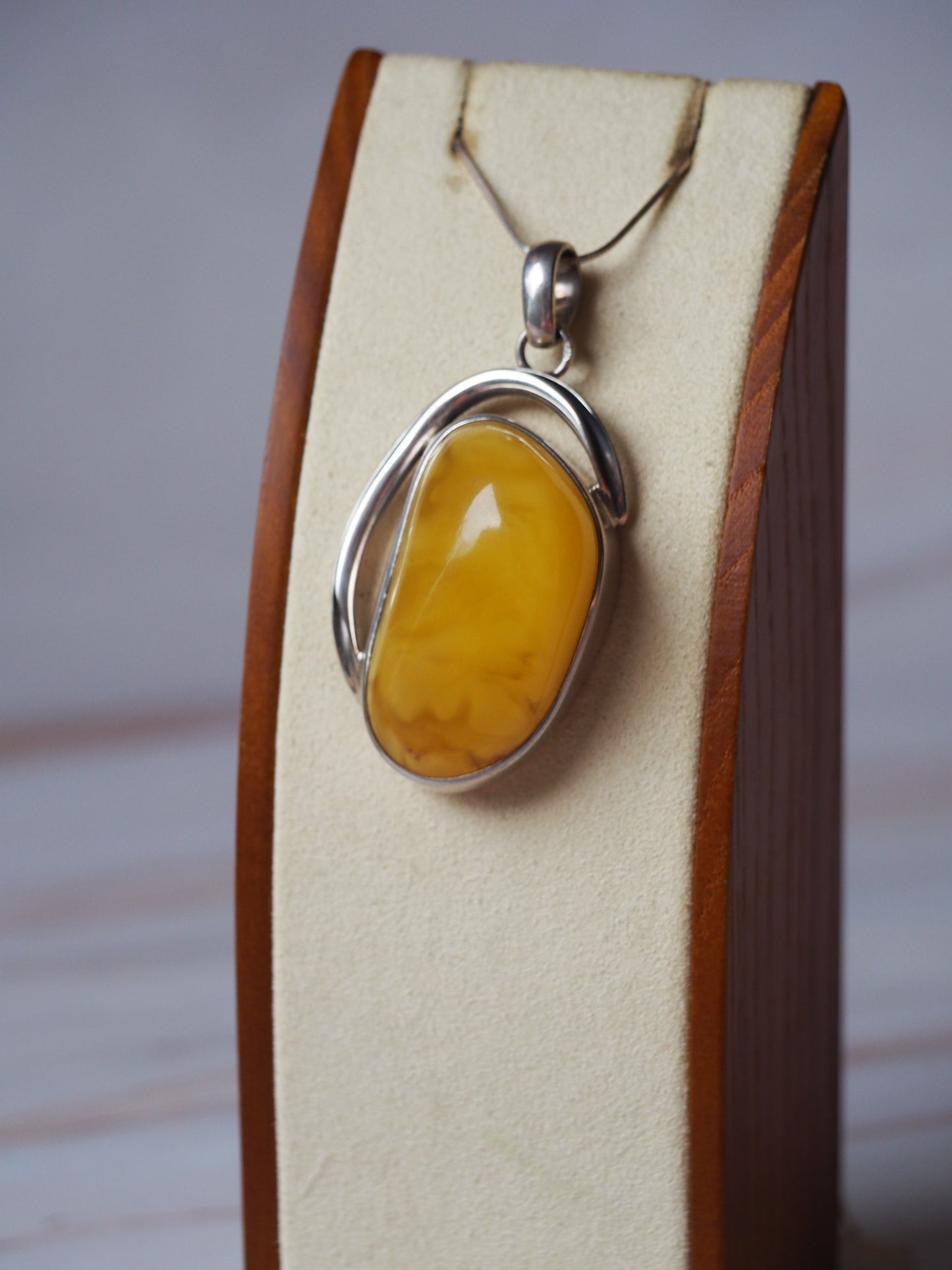 Big Natural Butterscotch Amber Pendant in Silver 925 with Raw Back