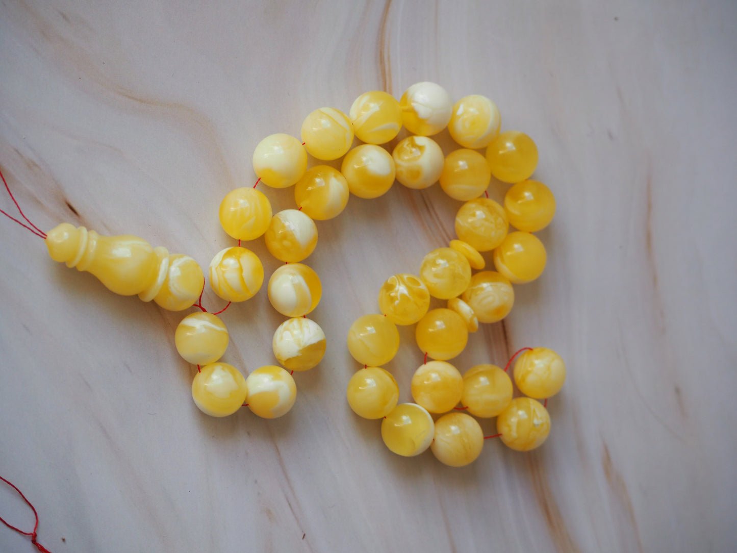 Rare Natural Royal White Amber Misbaha Prayer Beads 33