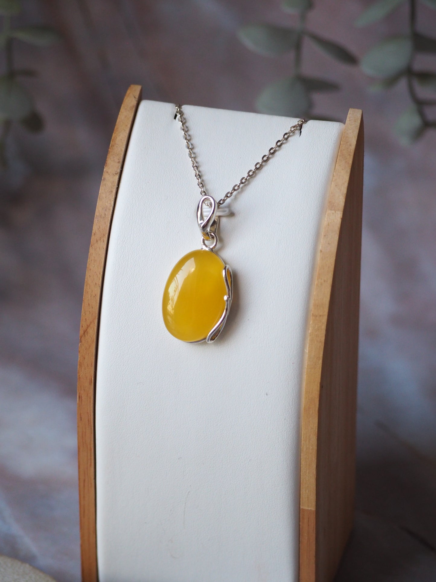 Butterscotch Amber Pendant in Silver Frame