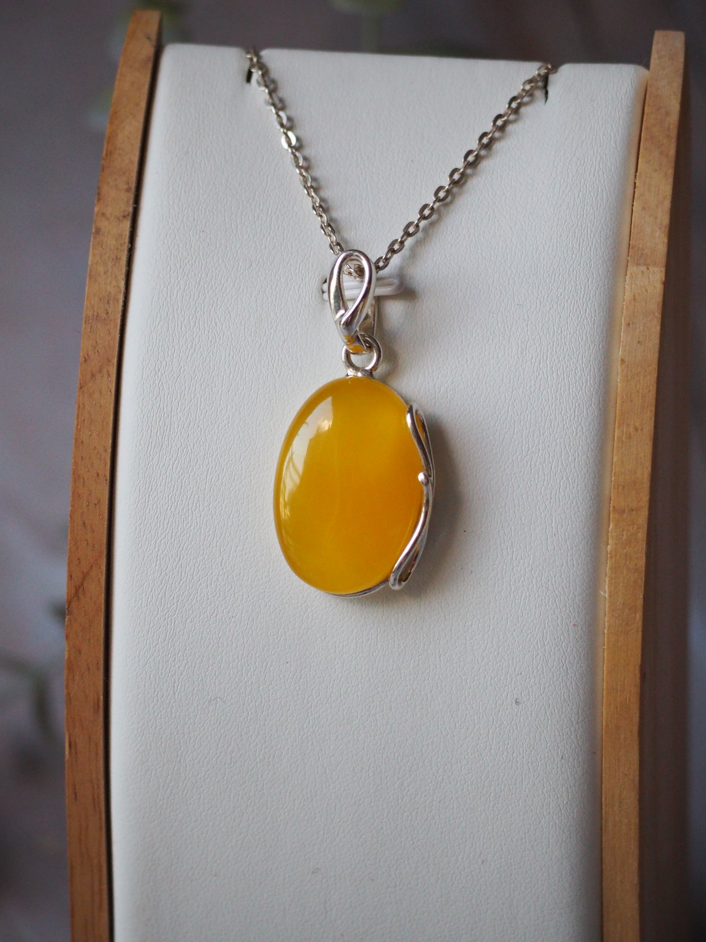 Butterscotch Amber Pendant in Silver Frame