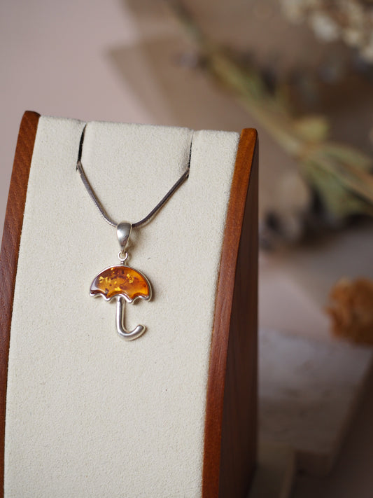 Cognac Amber & Silver Umbrella small Charm/ Pendant