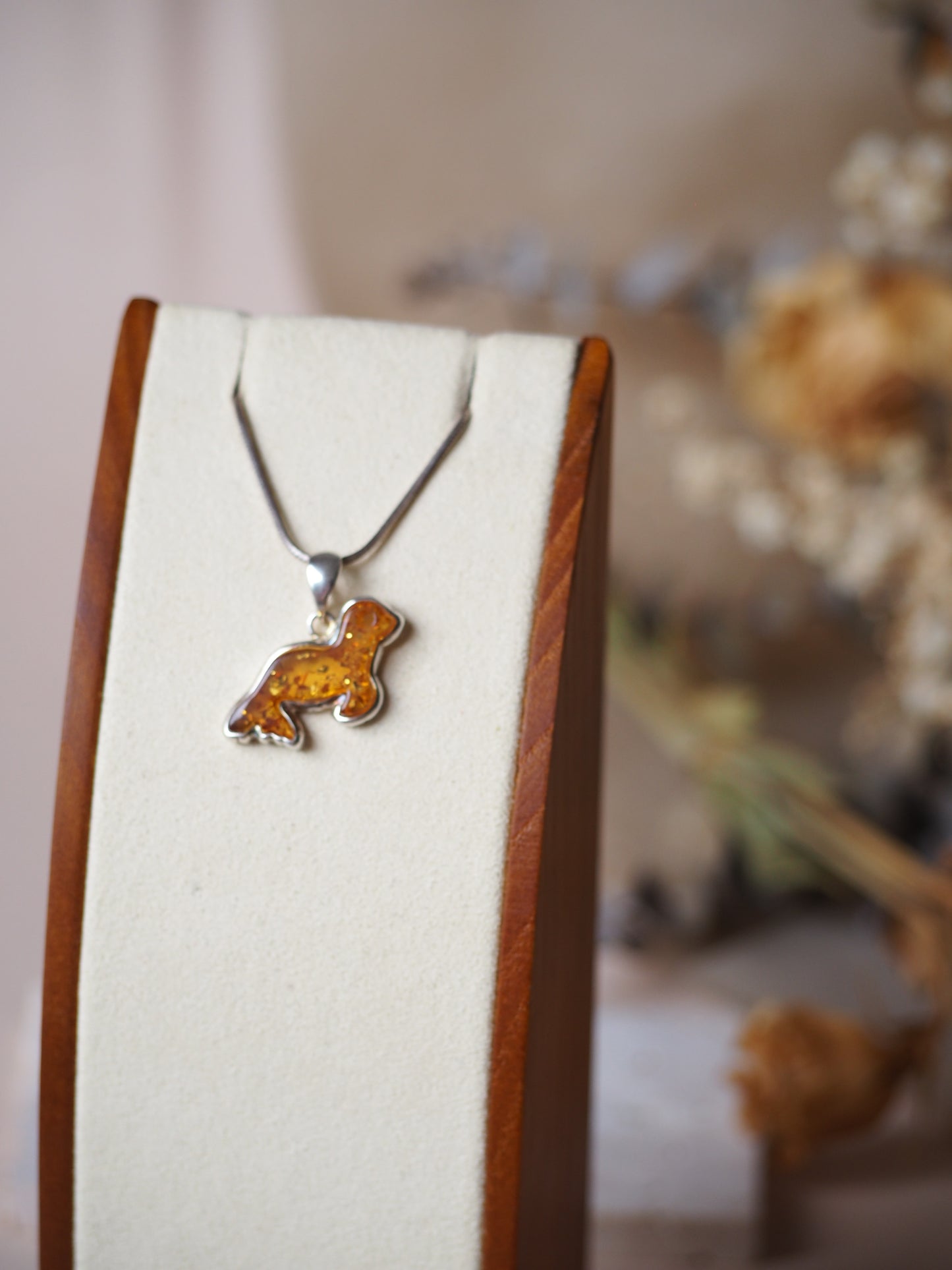 Cognac Amber & Silver Seal Small Charm