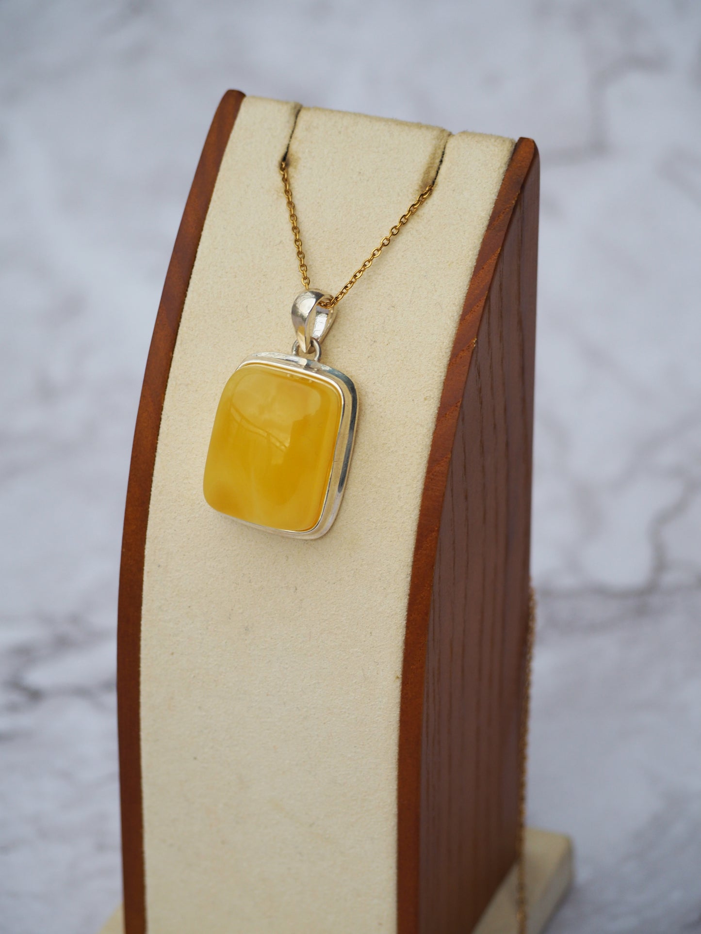 Butterscotch Rectangle Shape Amber Pendant in Silver
