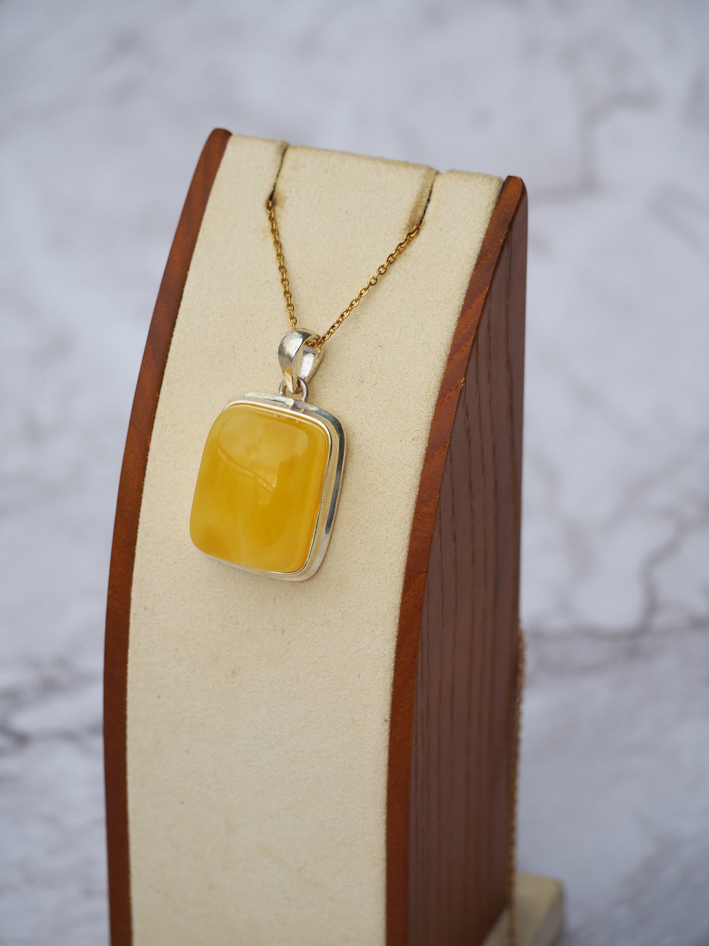 Butterscotch Rectangle Shape Amber Pendant in Silver