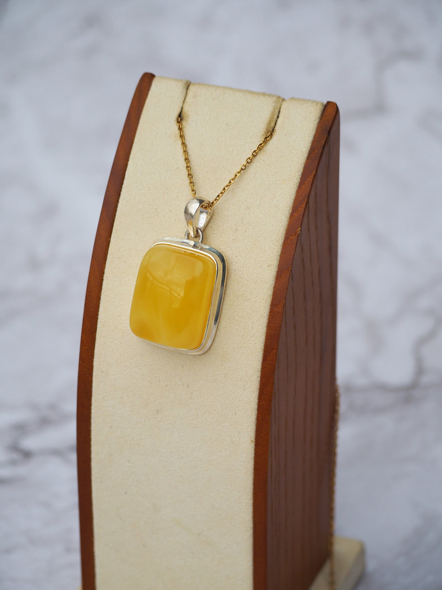 Butterscotch Rectangle Shape Amber Pendant in Silver