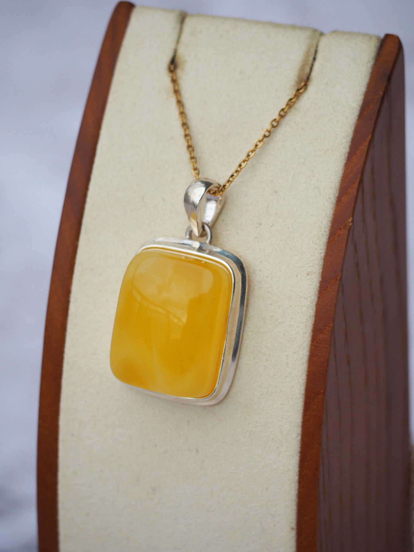 Butterscotch Rectangle Shape Amber Pendant in Silver