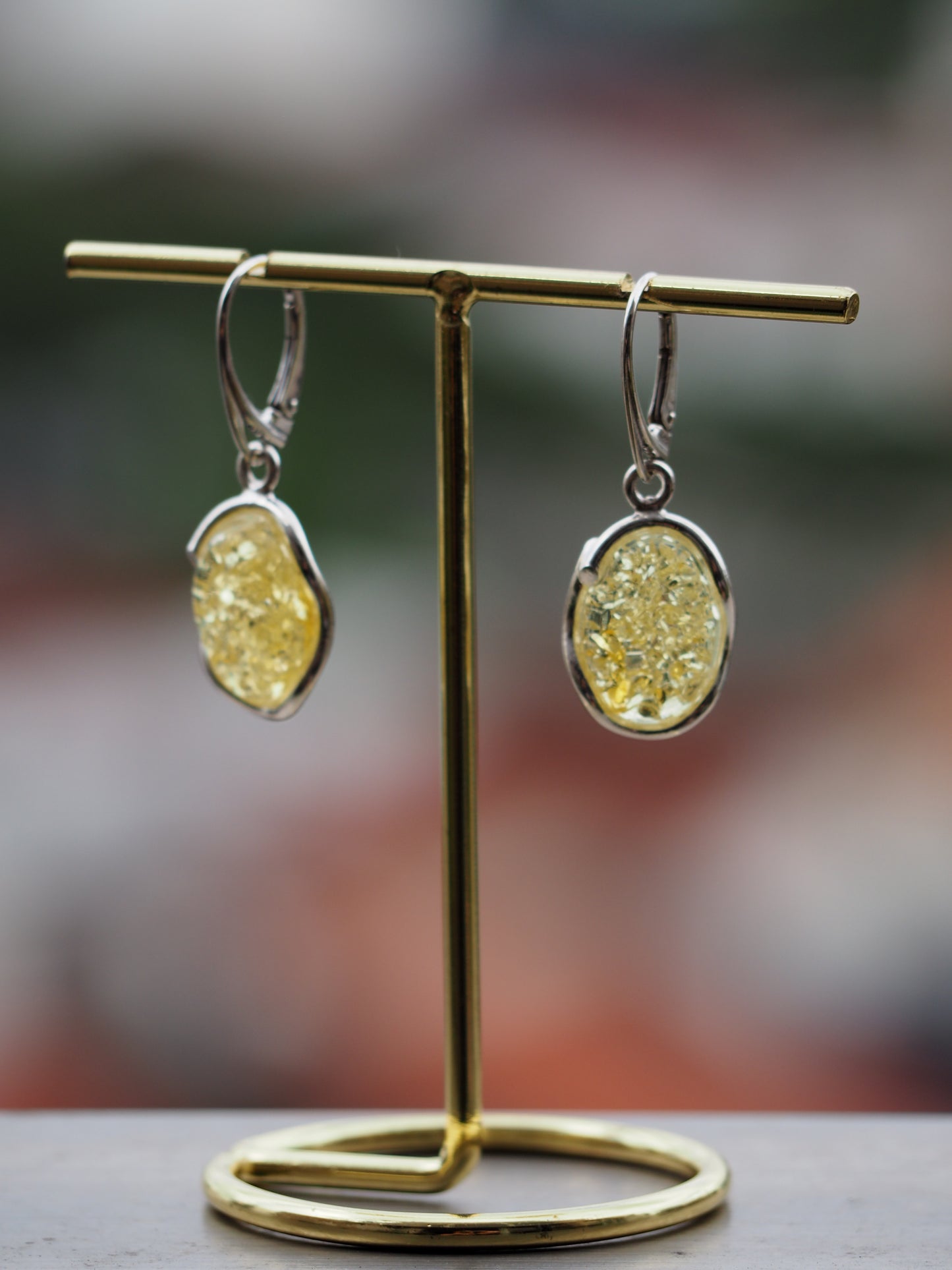 Citron Amber Drop Earrings in Silver