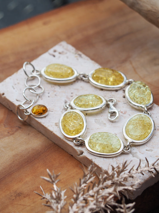 Citron Amber Bracelet in Silver