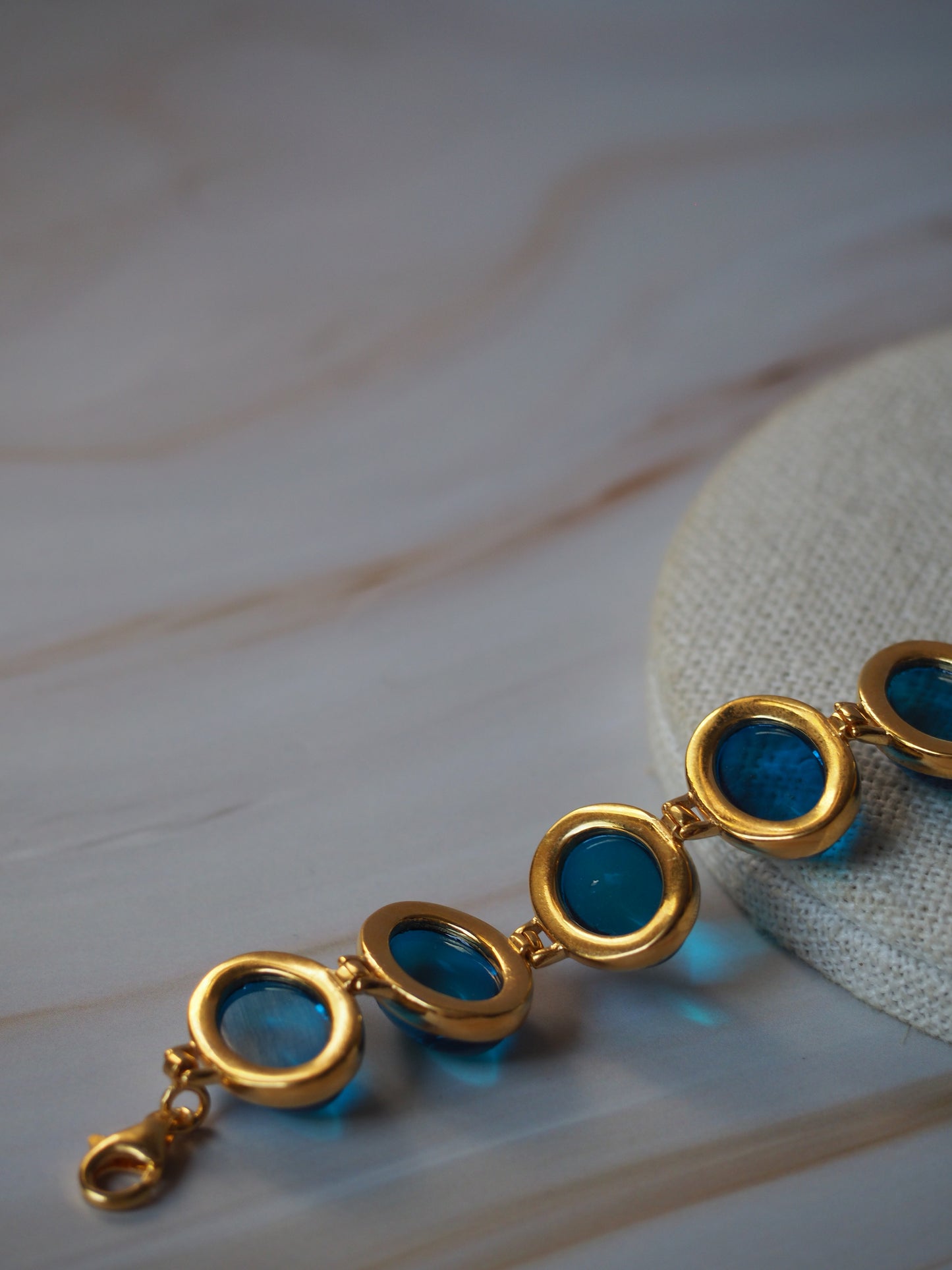 Blue Amber Gold Pleated Bracelet