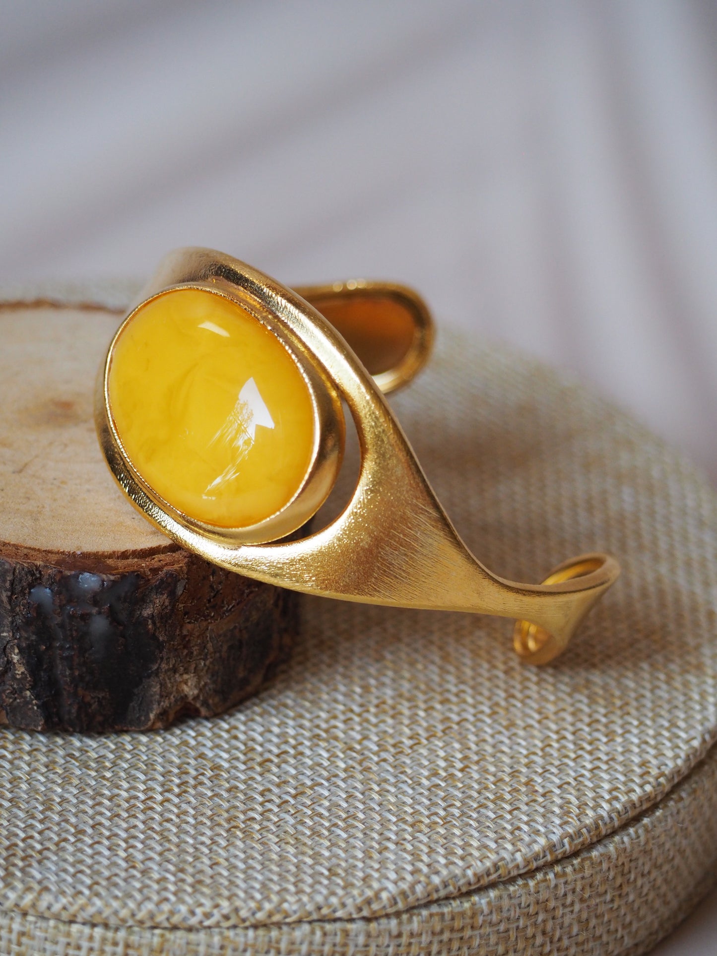 Beautiful Gold Pleated Amber Cuff Bracelet