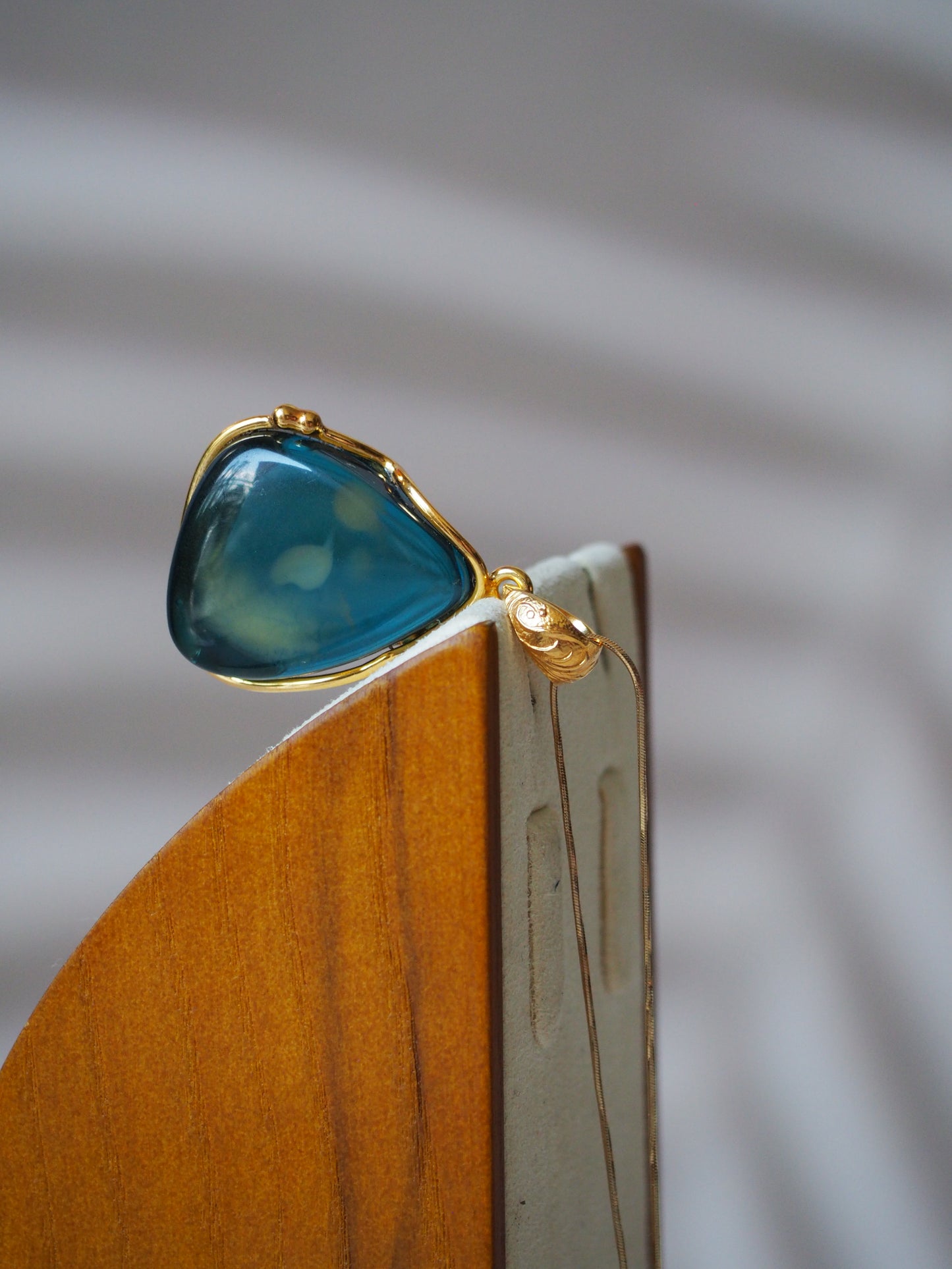 Blue/ Milk Amber Gold Pleated Pendant