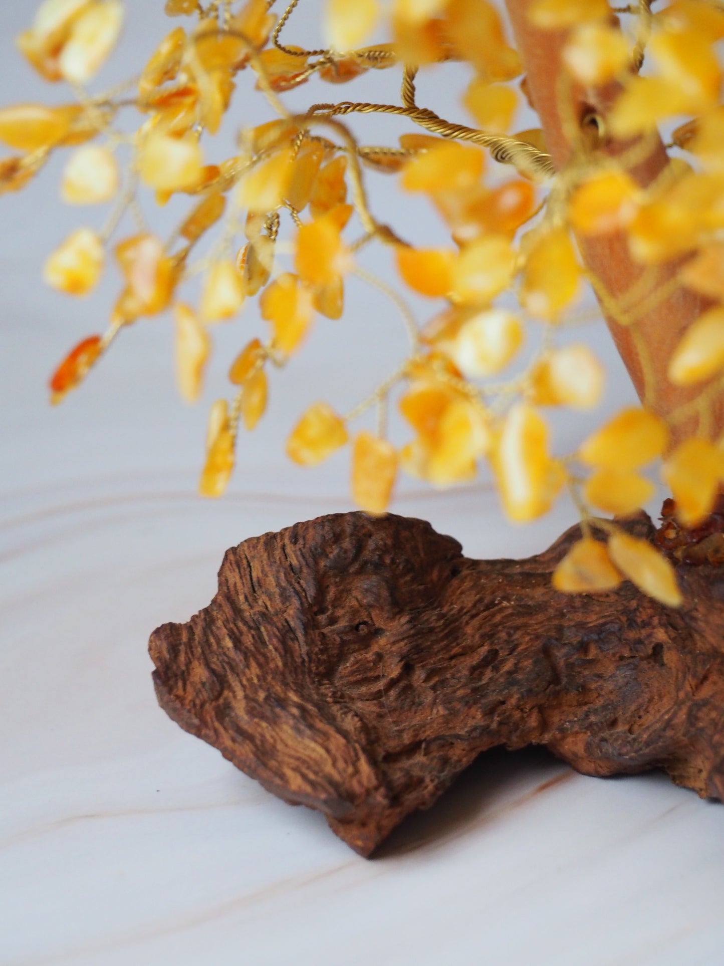 Big Handmade Natural Butterscotch Amber Lucky Tree with Drift Wood and Brass