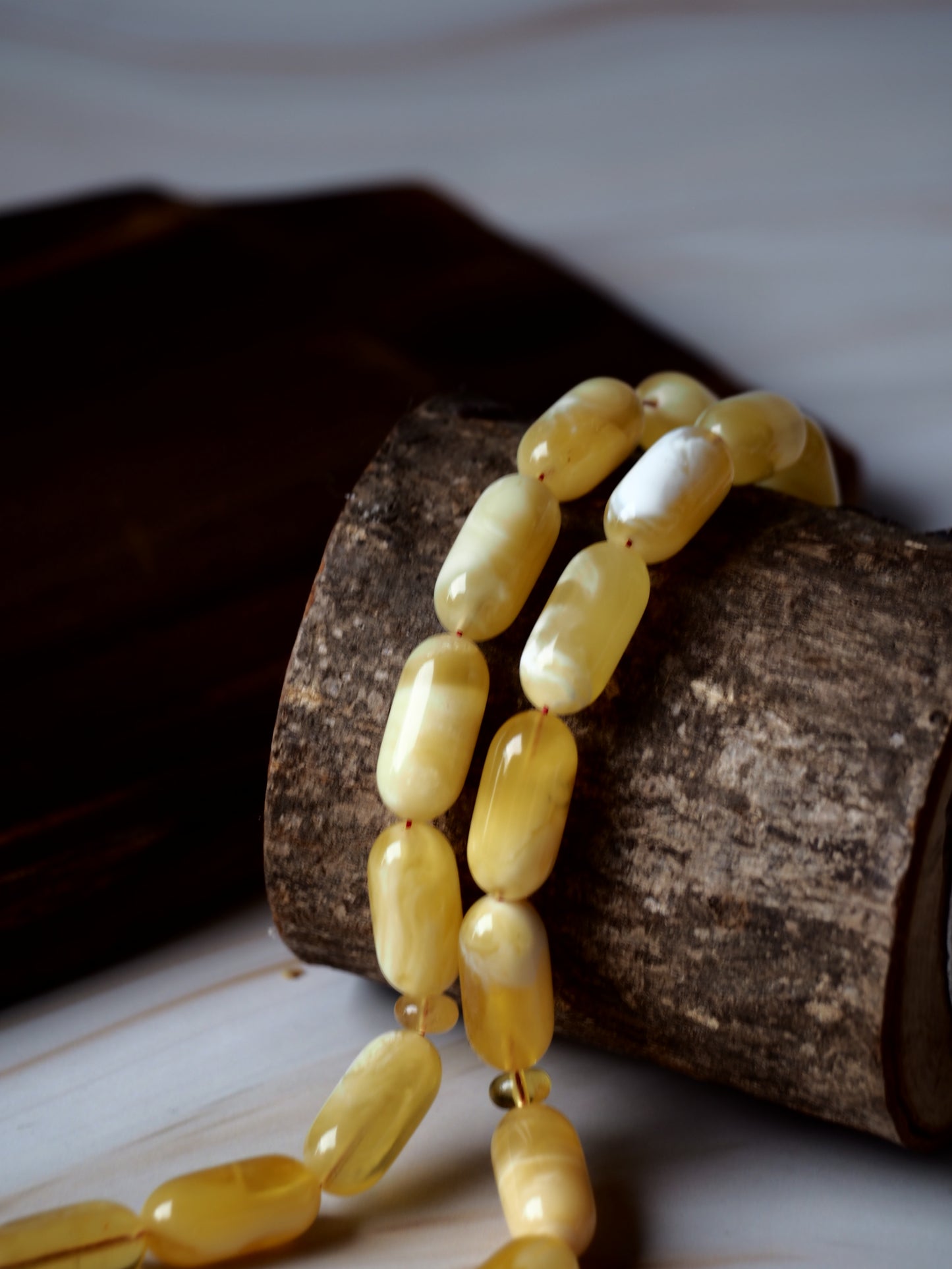 Unique Natural Royal White Amber Barrel Shape Rosary Prayer Beads